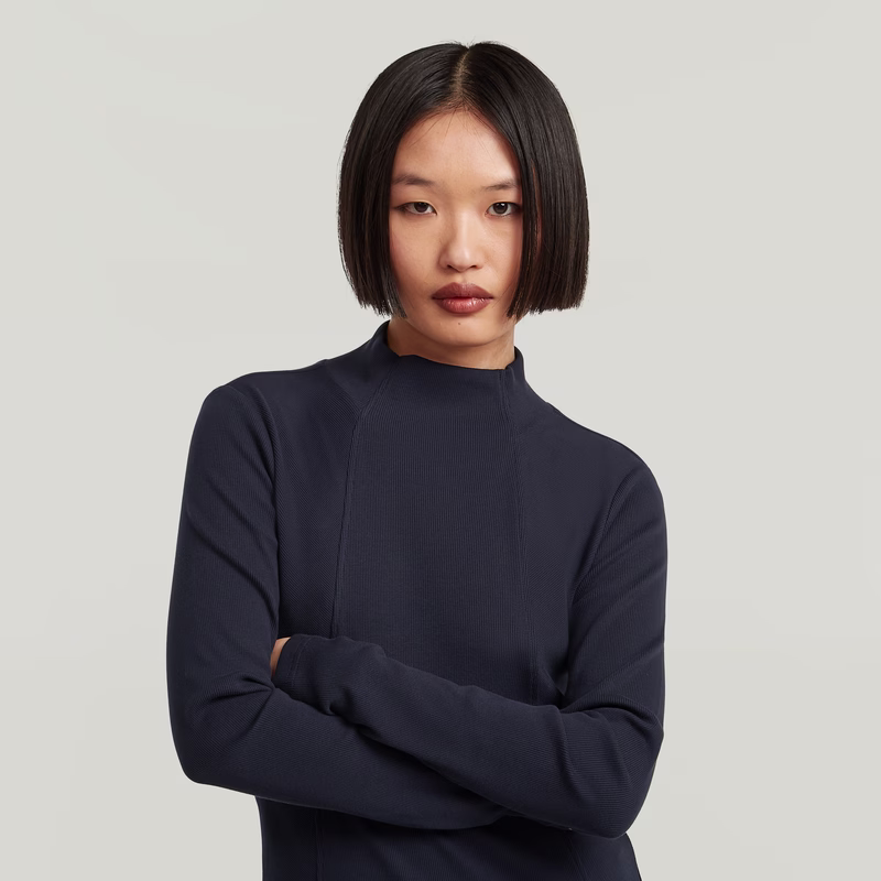 A-Line Slim Rib Mock T-Shirt
