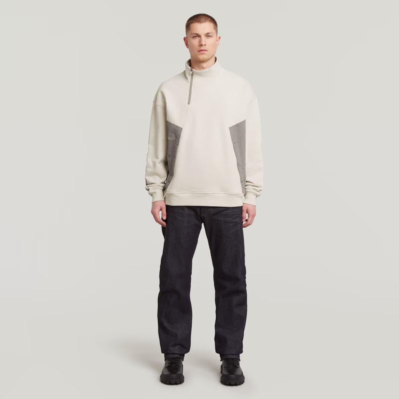 Fabric Mix Half Zip Sweater