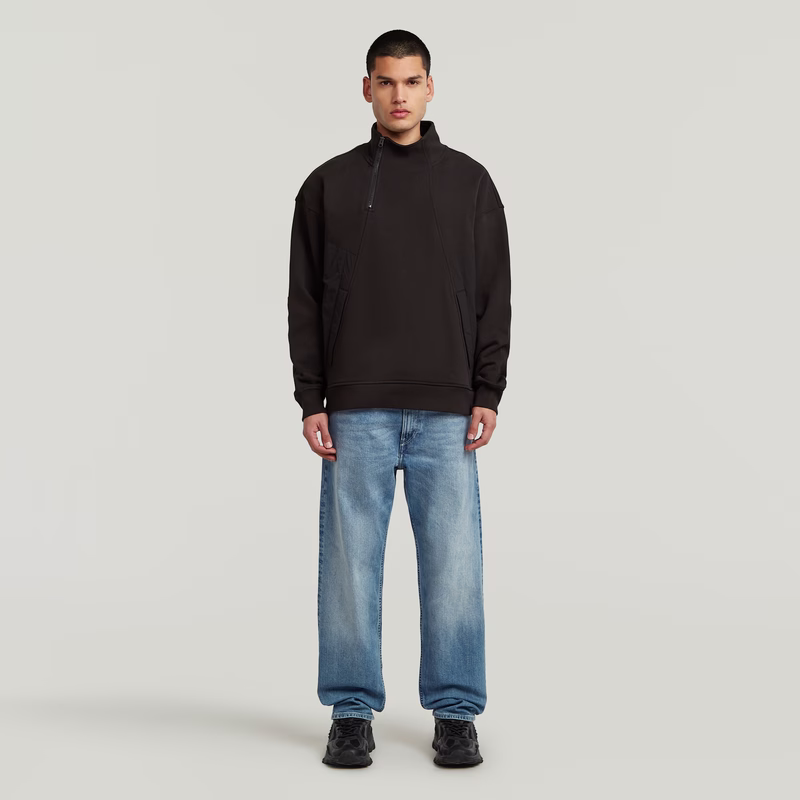 Fabric Mix Half Zip Sweater