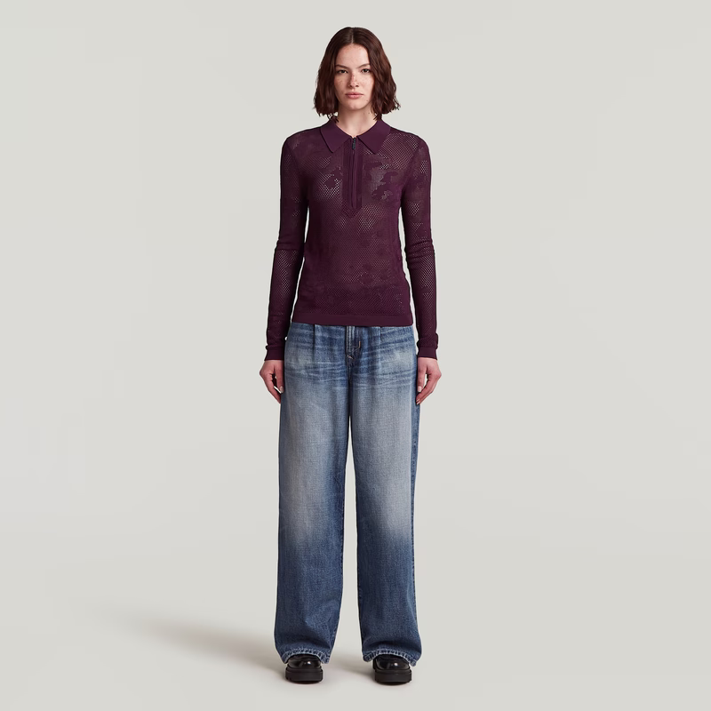 Pointelle Slim Polo Knit