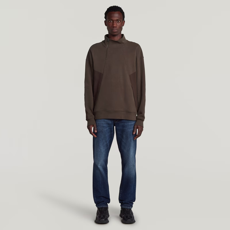 Fabric Mix Half Zip Sweater