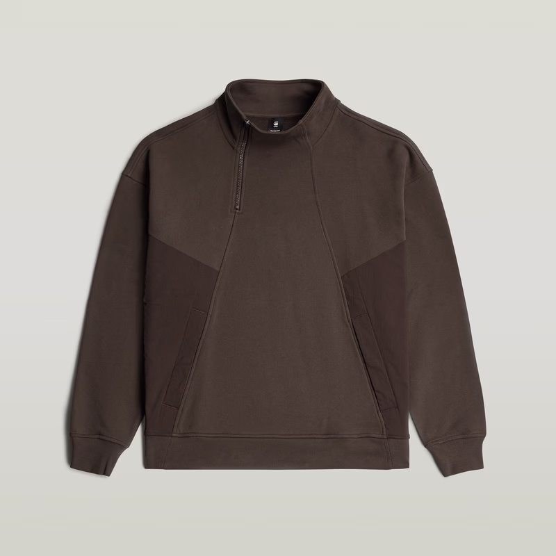 Fabric Mix Half Zip Sweater