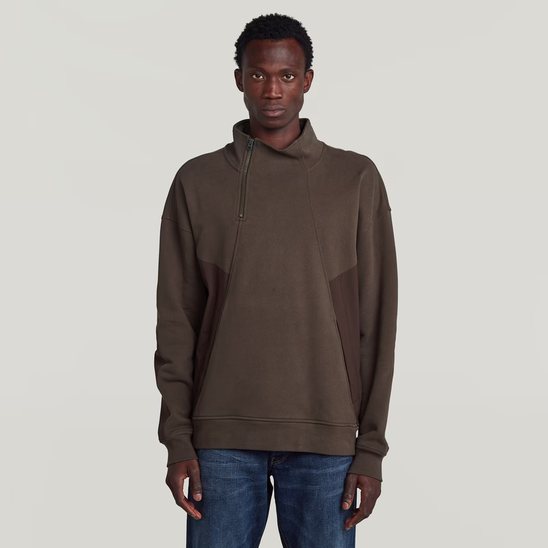 Fabric Mix Half Zip Sweater
