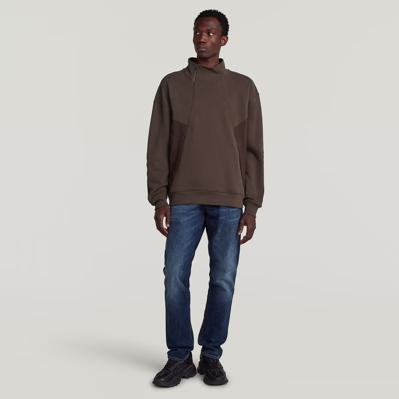 Fabric Mix Half Zip Sweater