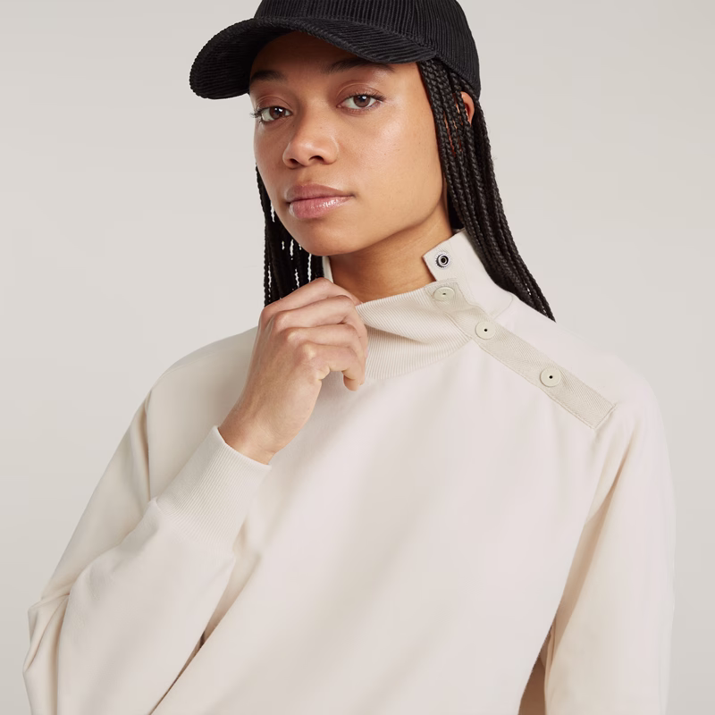 Asymmetric Button Mock Sweater