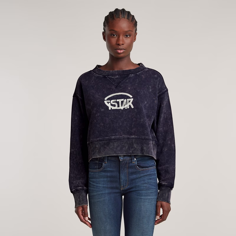 Overdyed Cropped Logo Loose Sweater