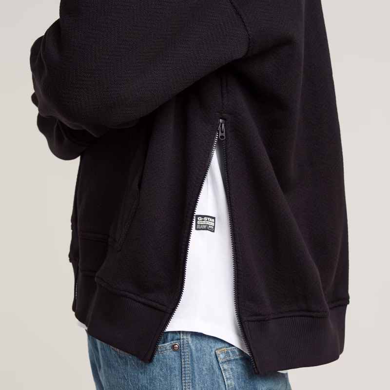 Multi Zip Thru Loose Hooded Sweater