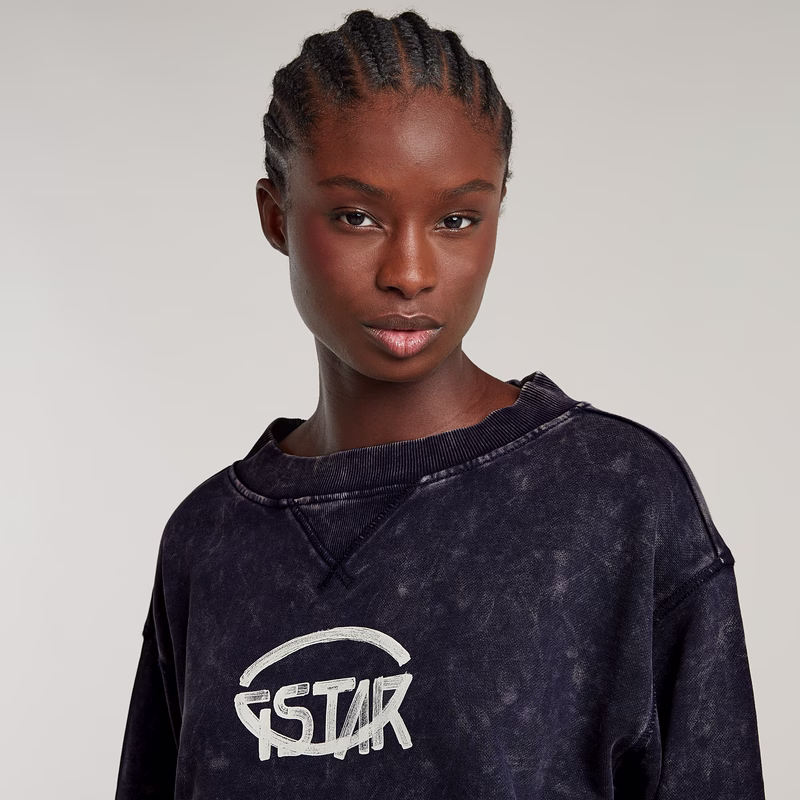 Overdyed Cropped Logo Loose Sweater
