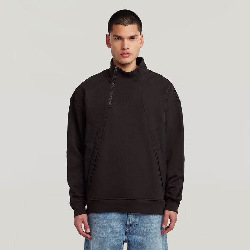 Fabric Mix Half Zip Sweater