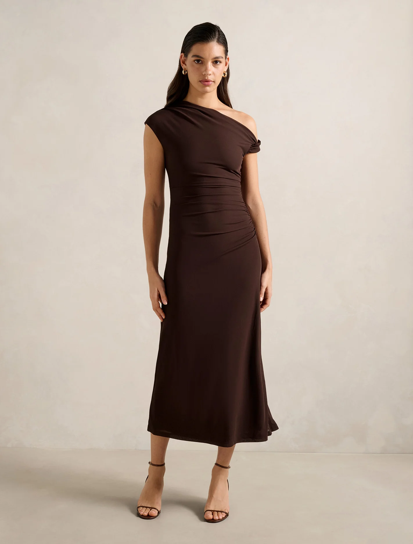 Draped Mesh Midi Dress