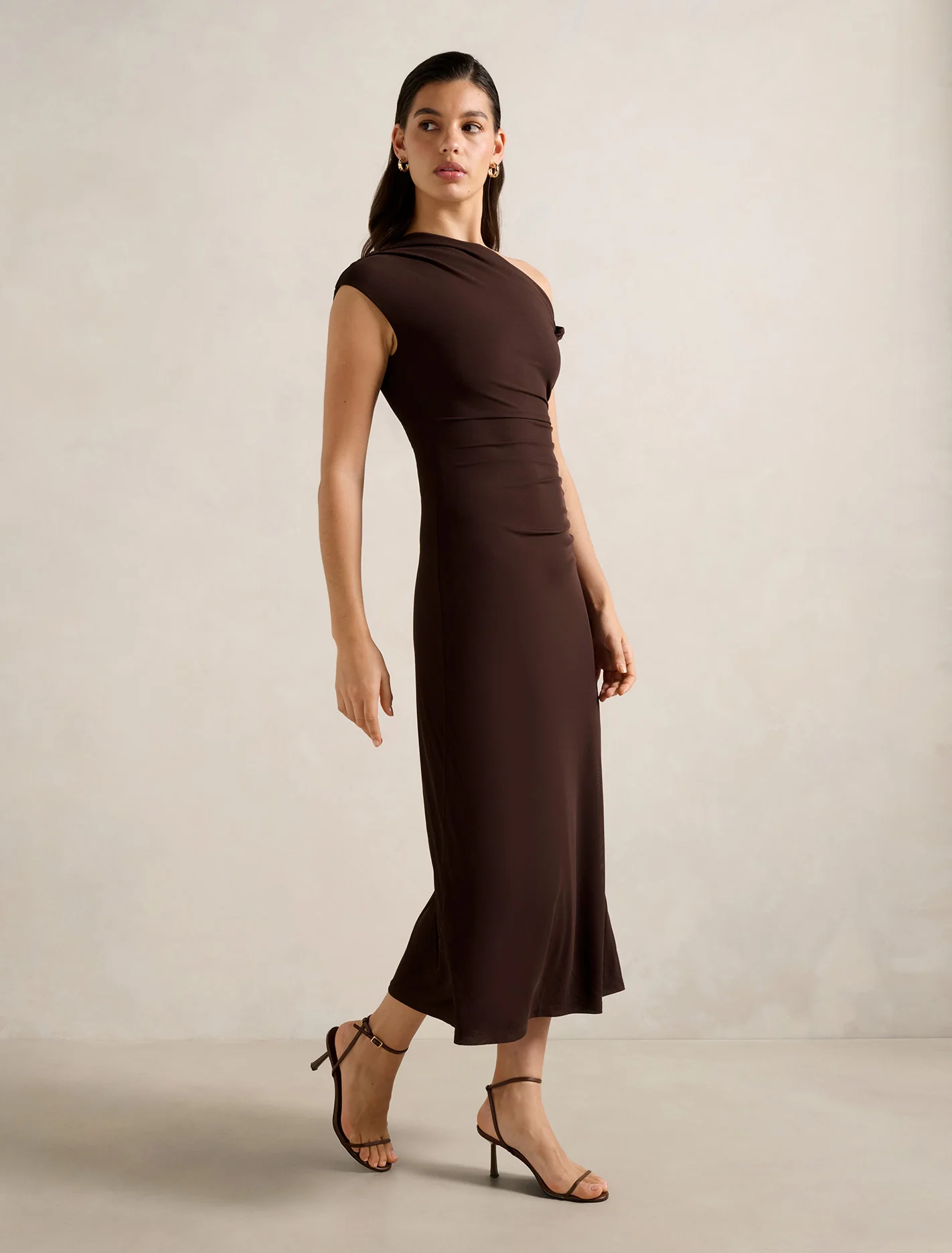 Draped Mesh Midi Dress
