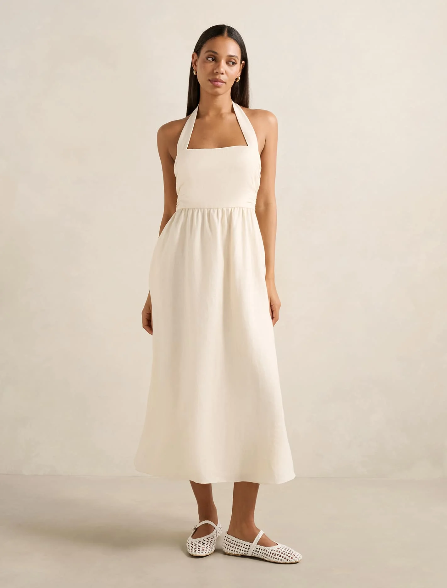Halter Linen Midi Dress