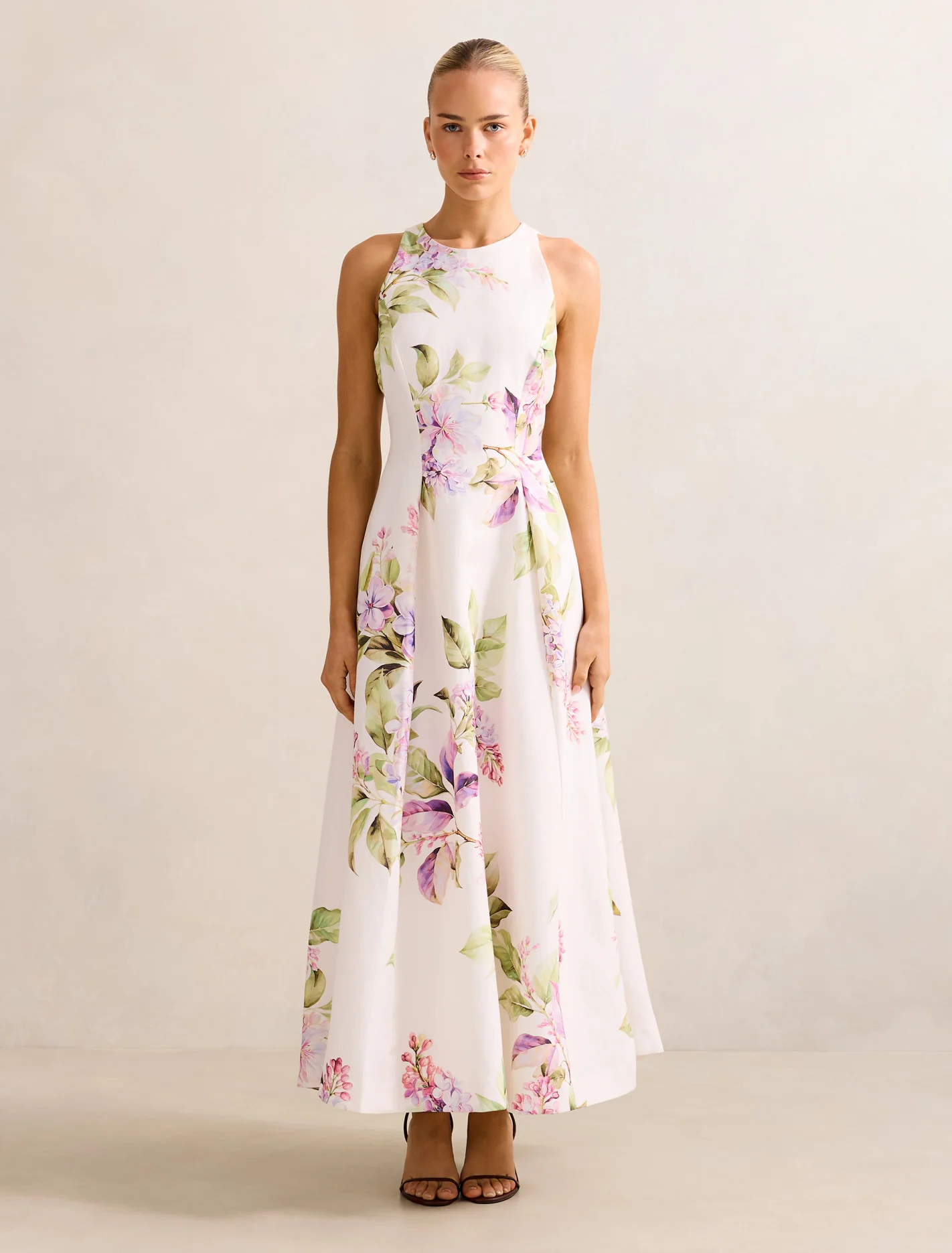 High Neck Printed Midi Dress