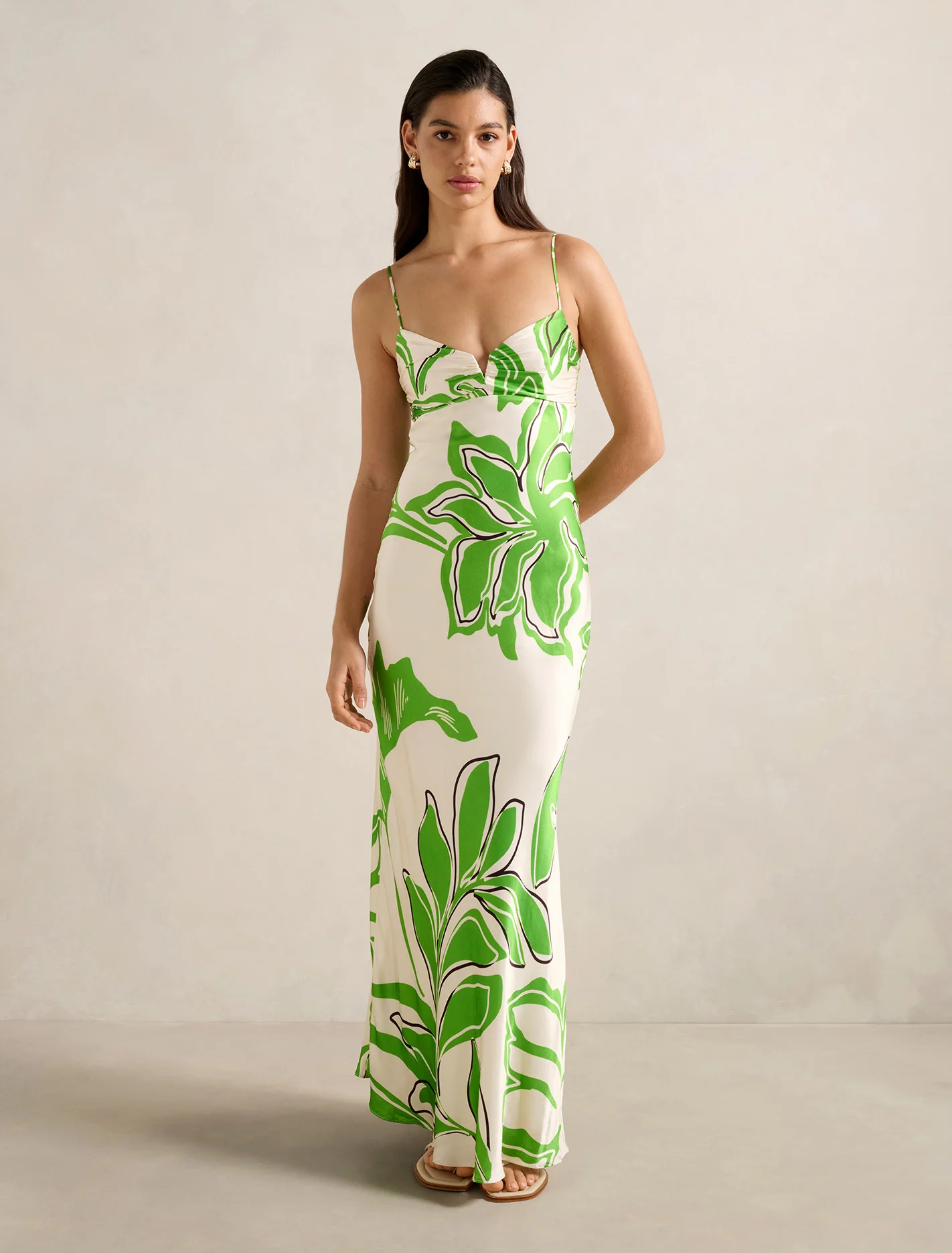 Printed Satin Maxi Dress