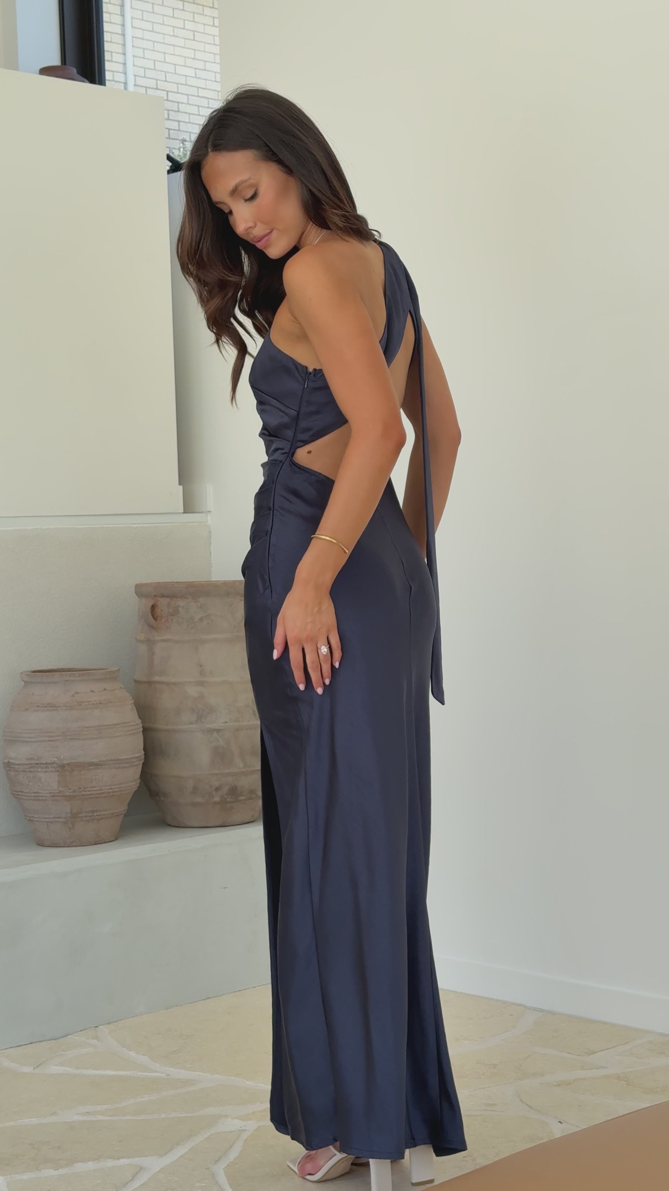 Halle One Shoulder Maxi Dress - Navy