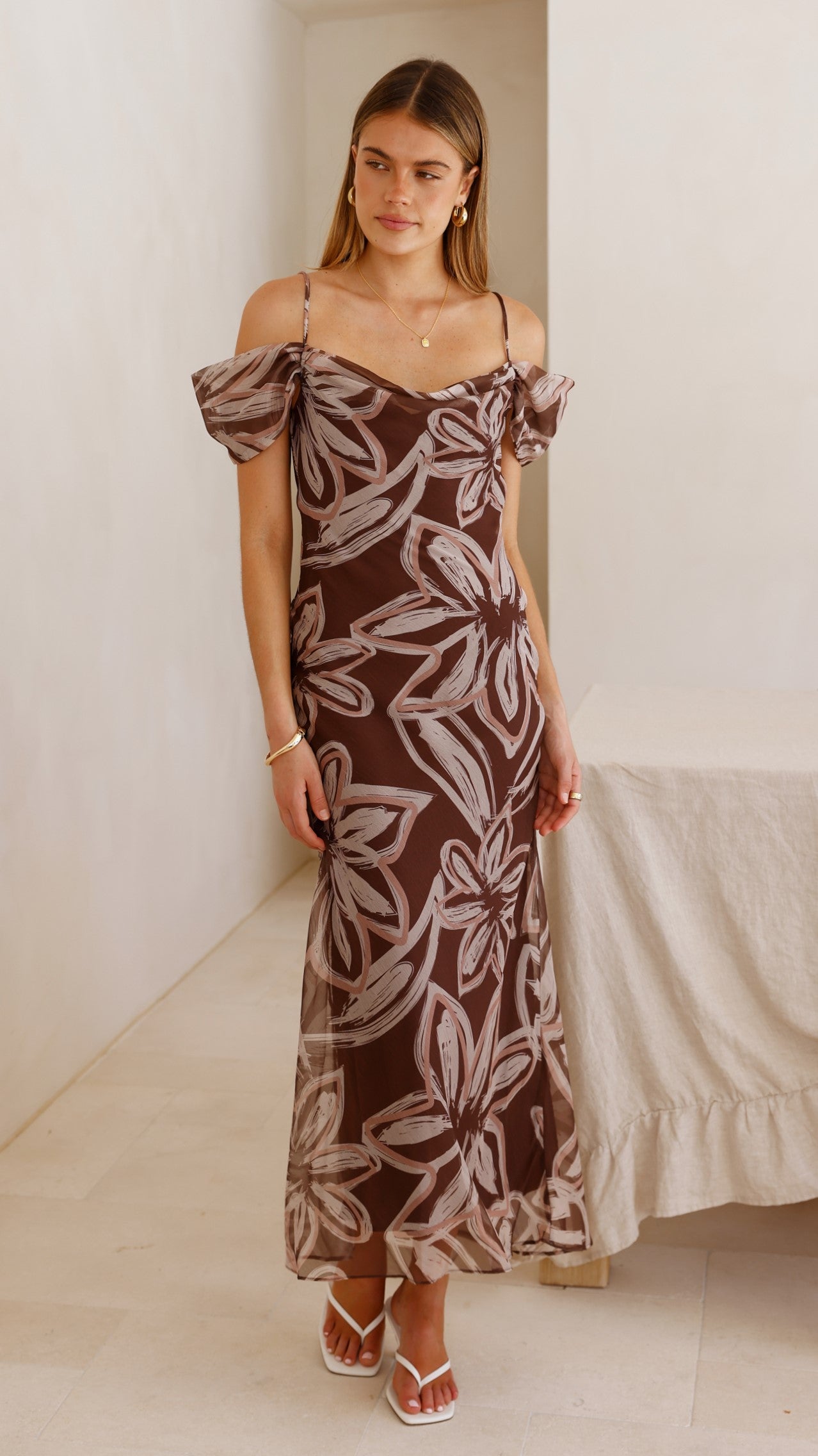 Adrianna Midi Dress - Brown Floral
