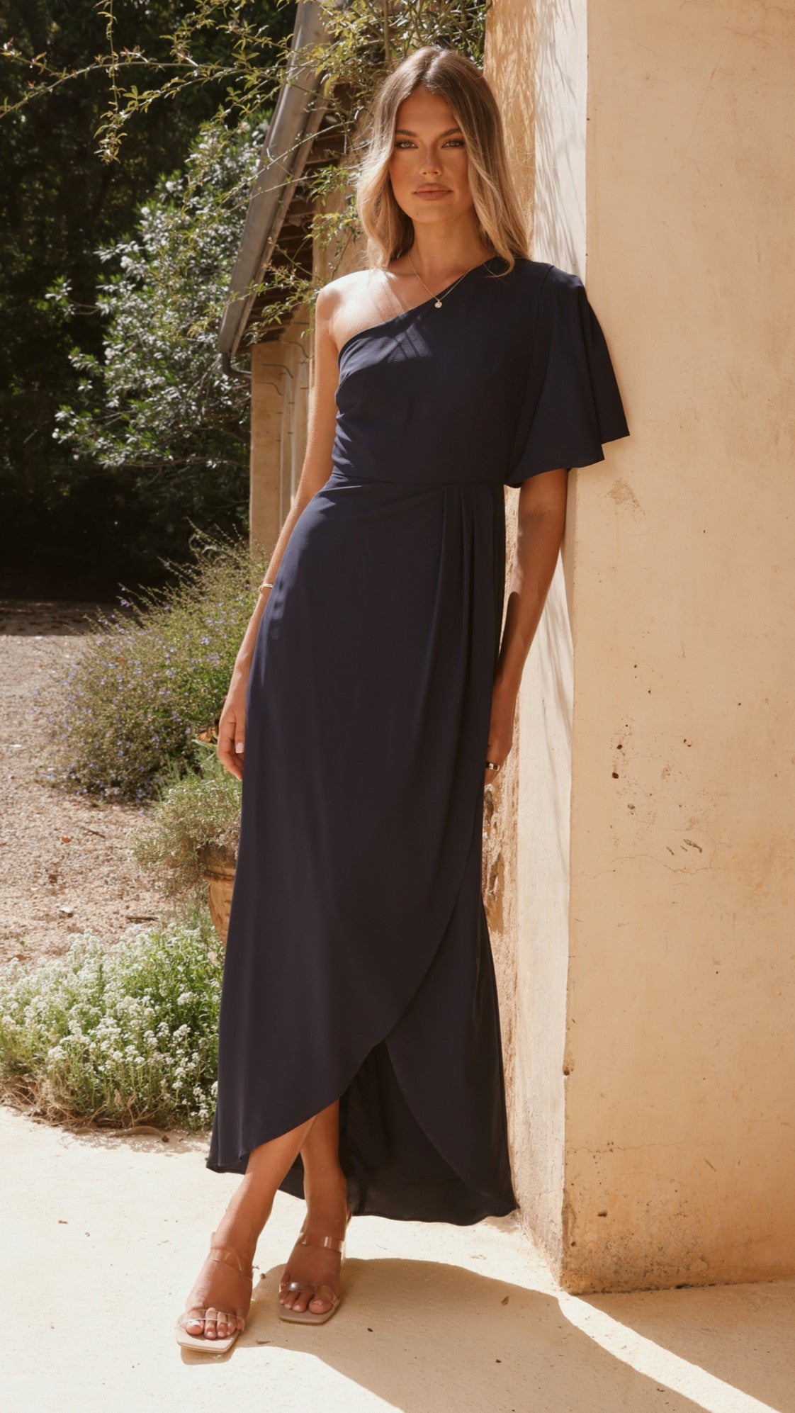 Emma One Sleeve Maxi Dress - Navy