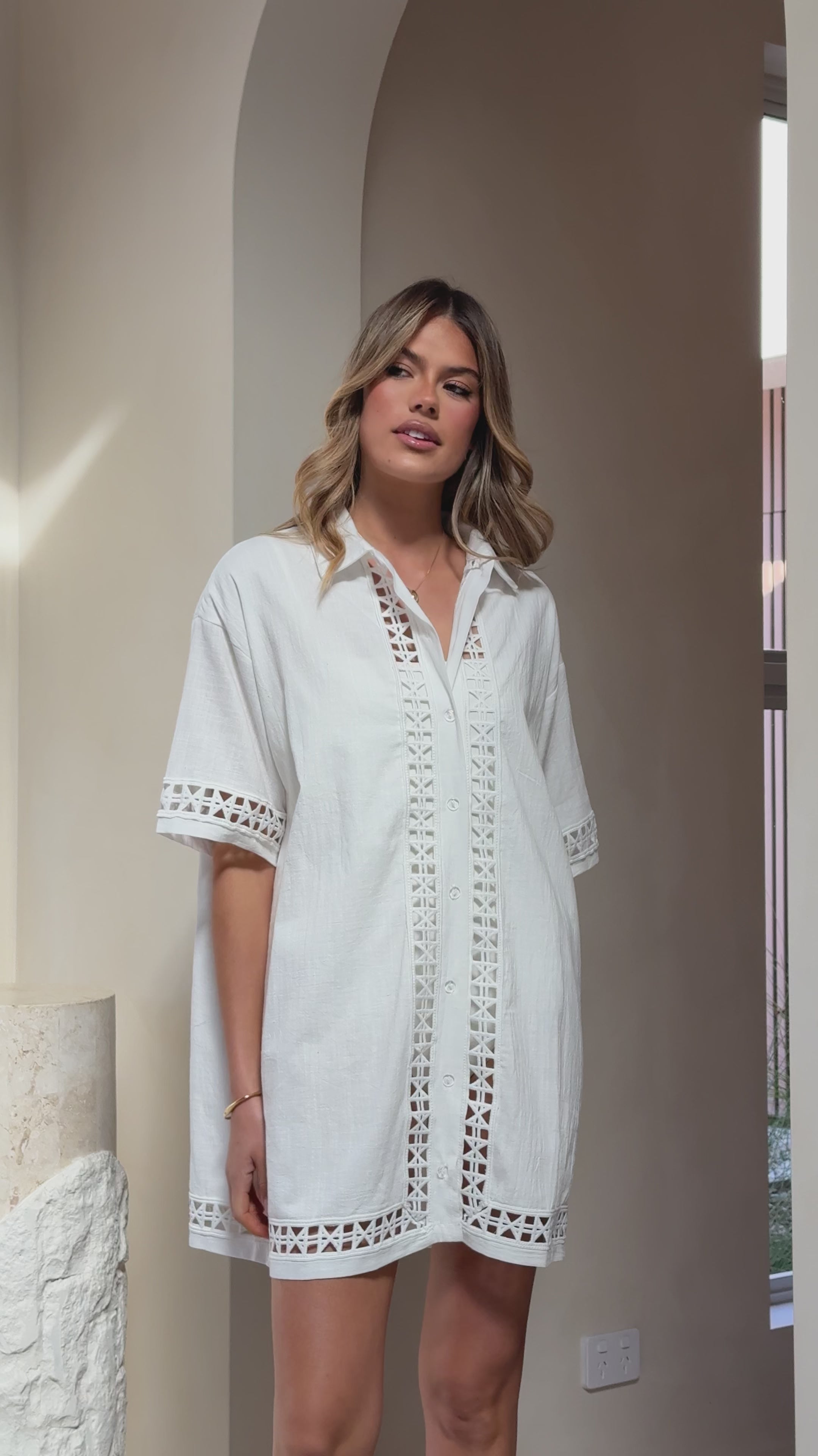 Halia Mini Shirt Dress - White