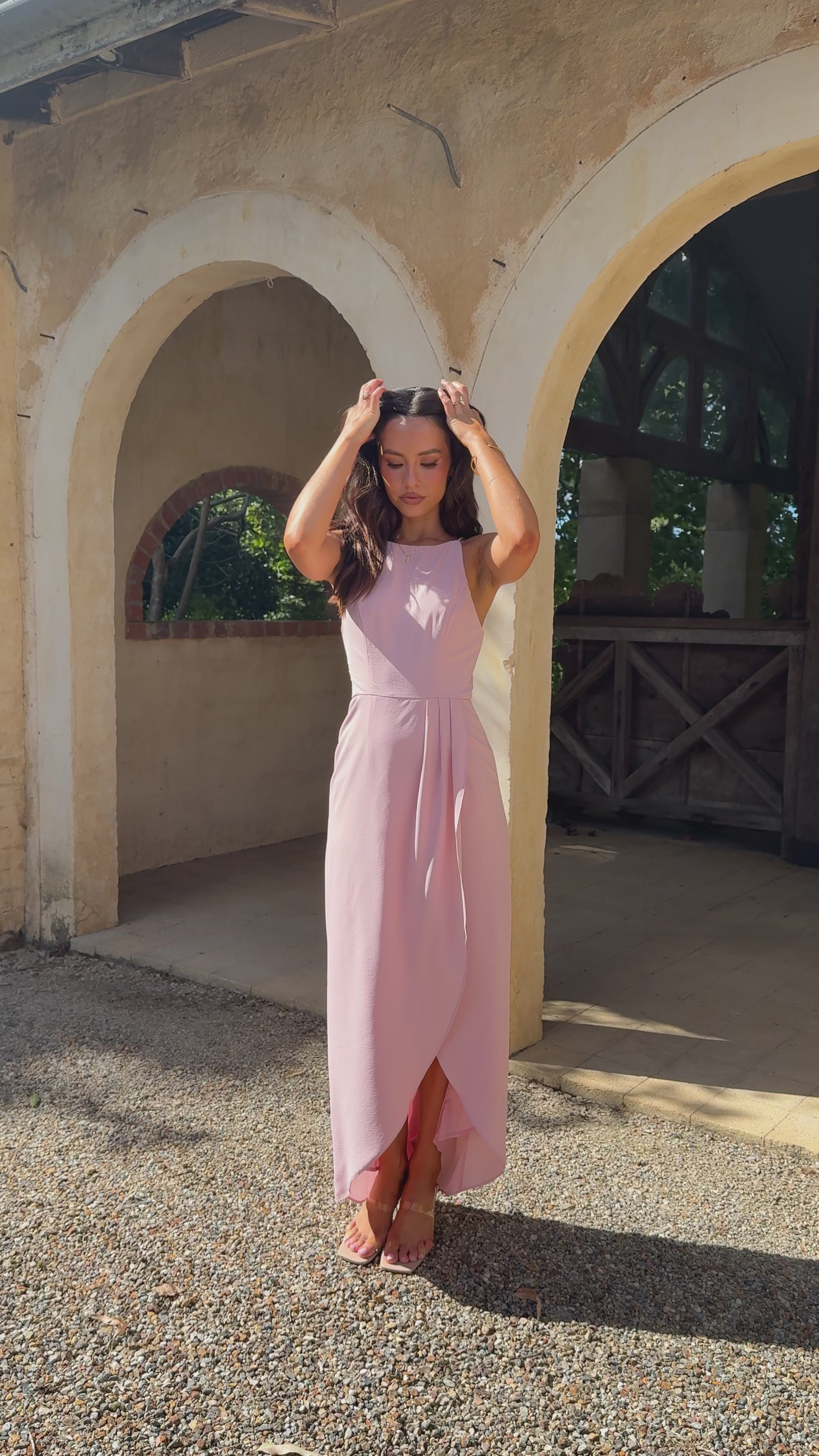 Genevieve Boat Neck Maxi Dress - Dusty Pink