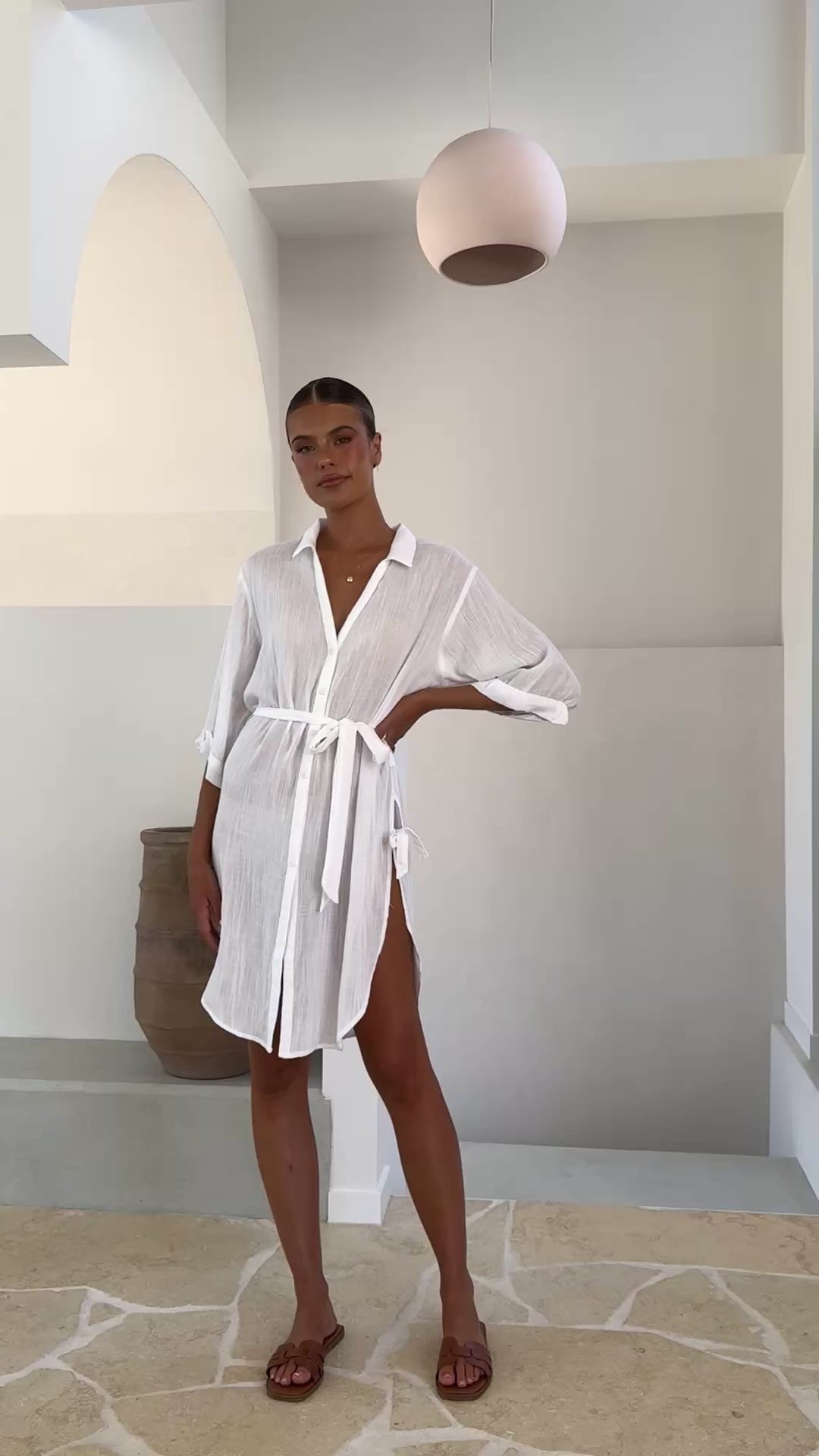 Vesper  Button Down Beach Cover Up  - White