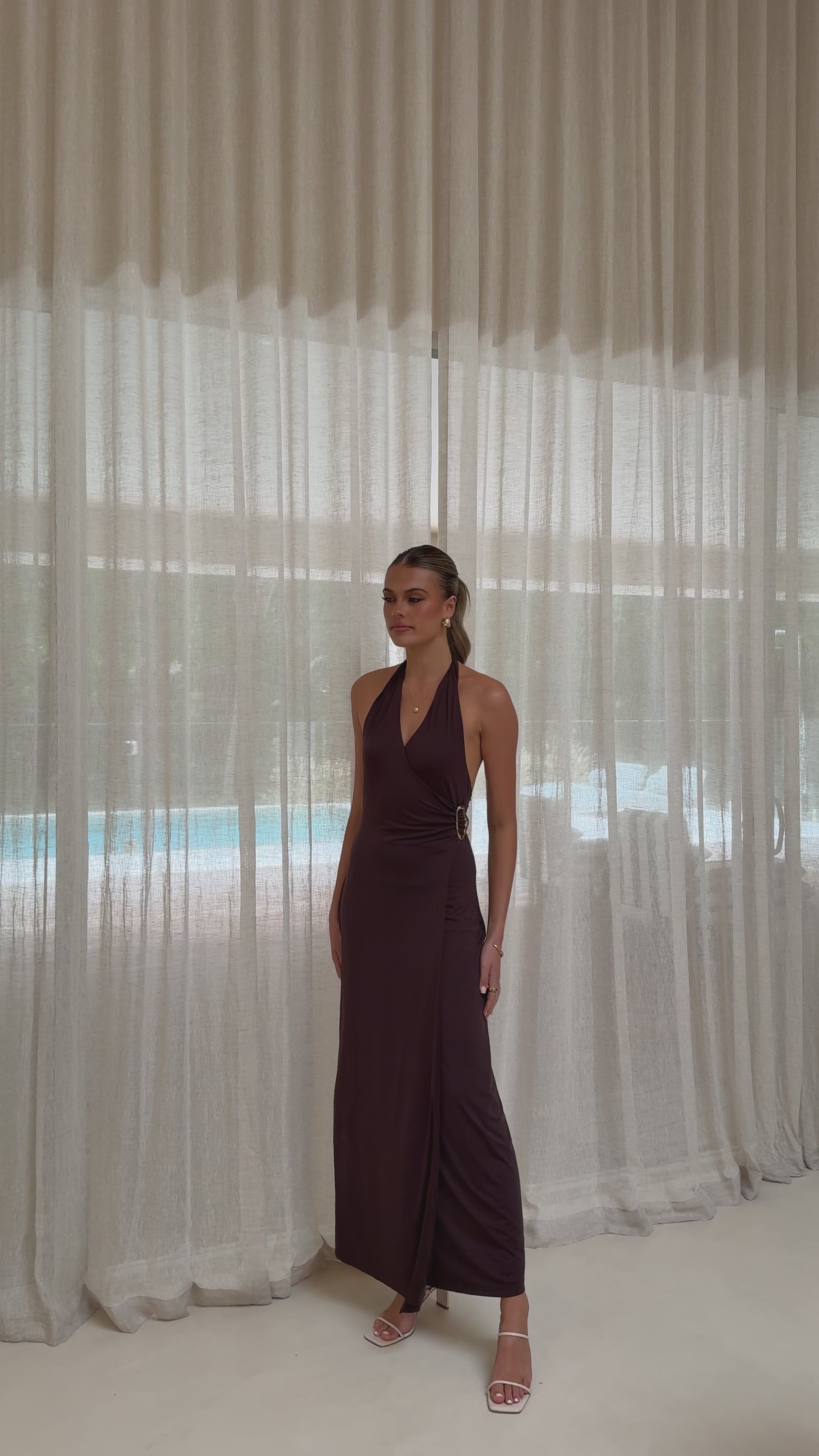Verje Halter Maxi Dress - Brown