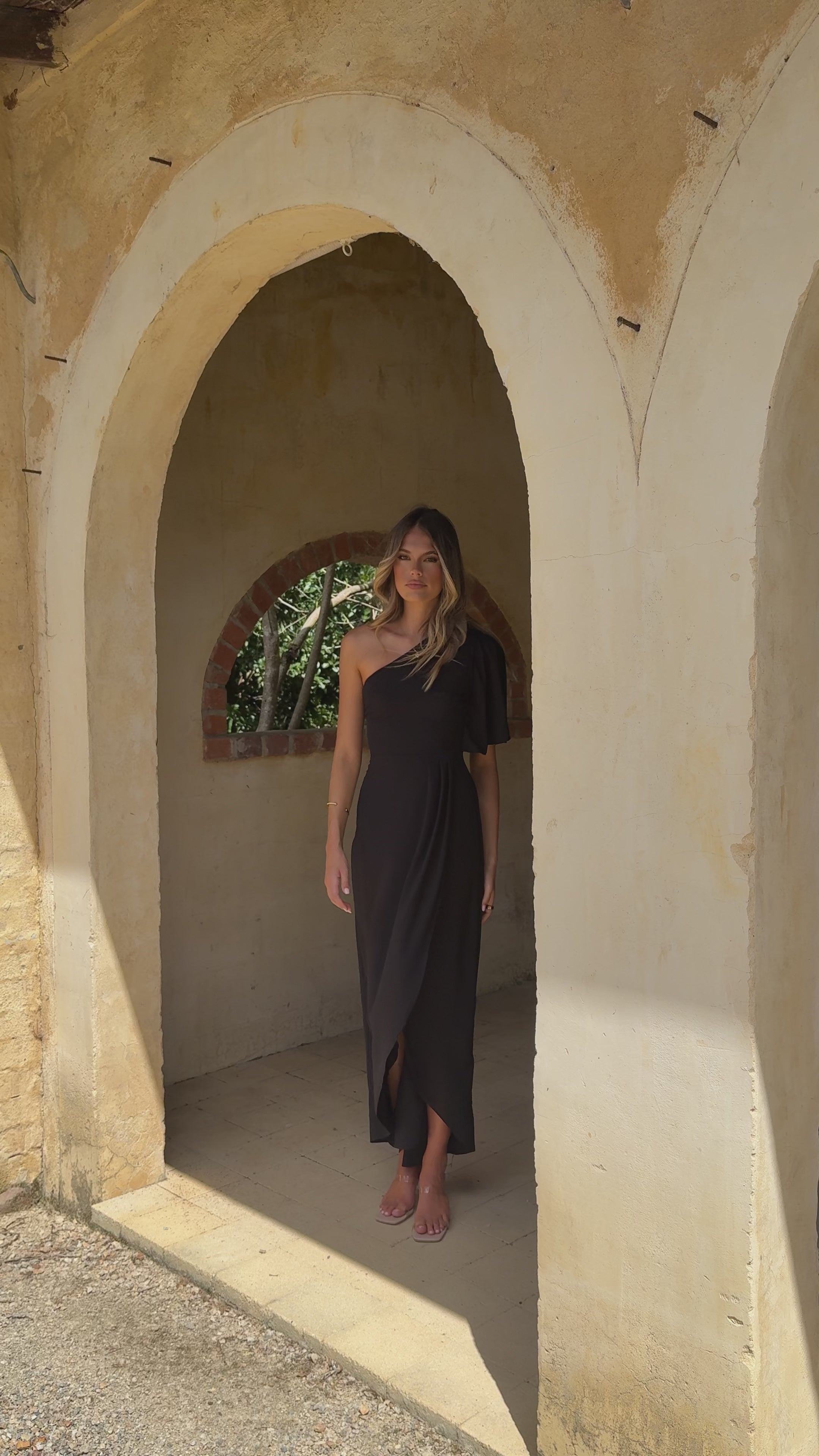 Emma One Sleeve Maxi Dress - Black