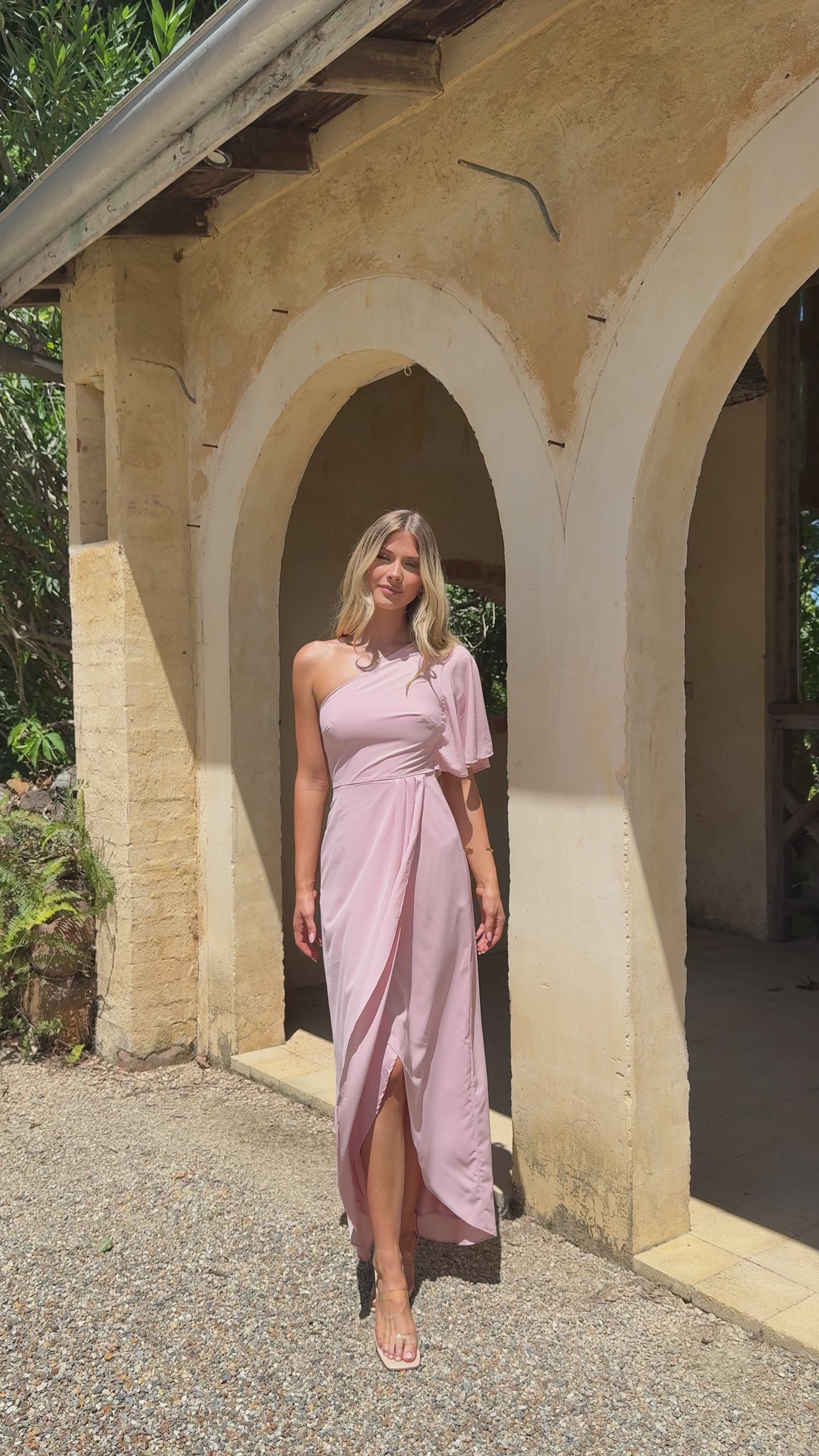 Emma One Sleeve Maxi Dress - Dusty Pink