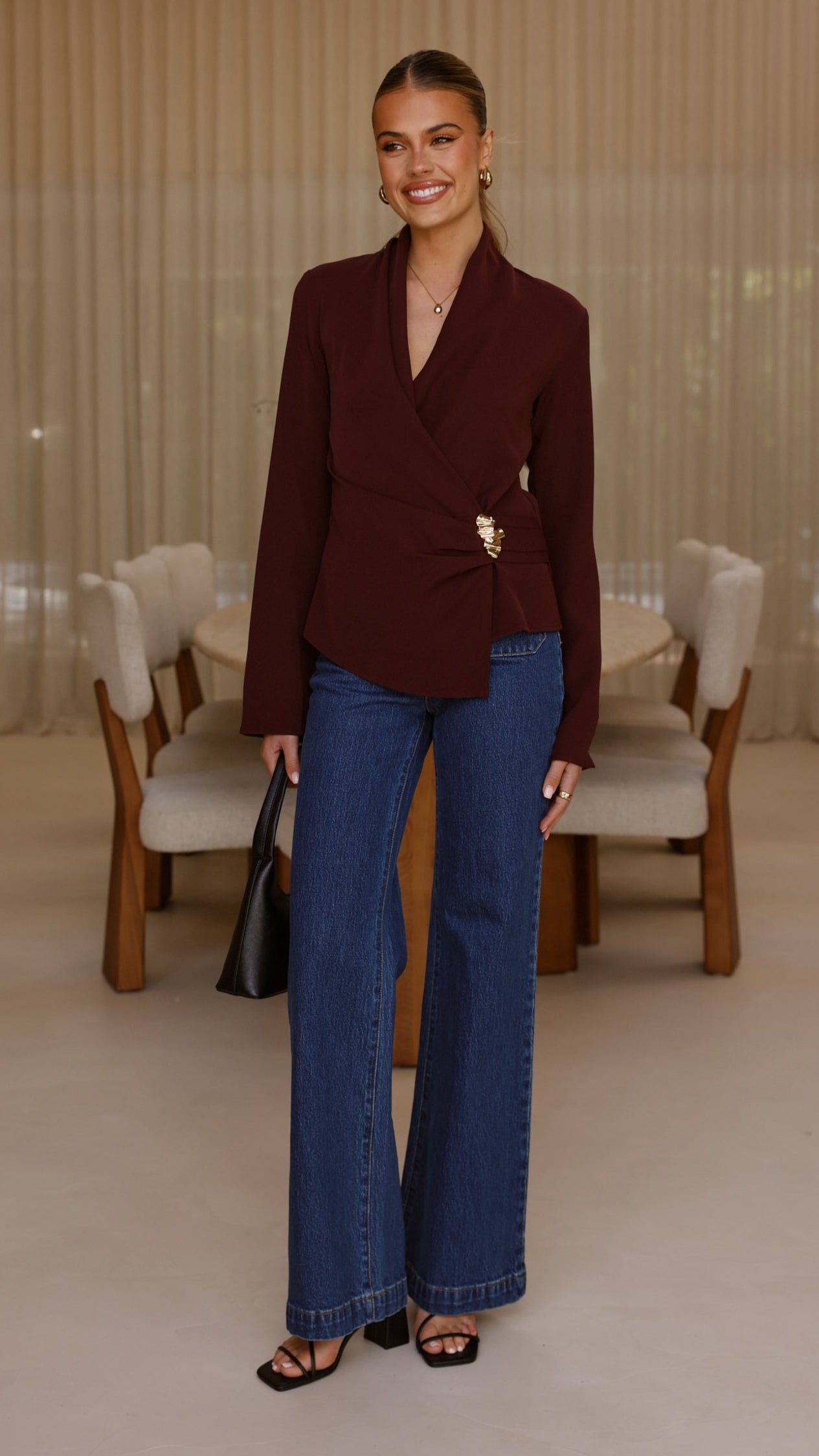 Lani Open Front Top - Burgundy