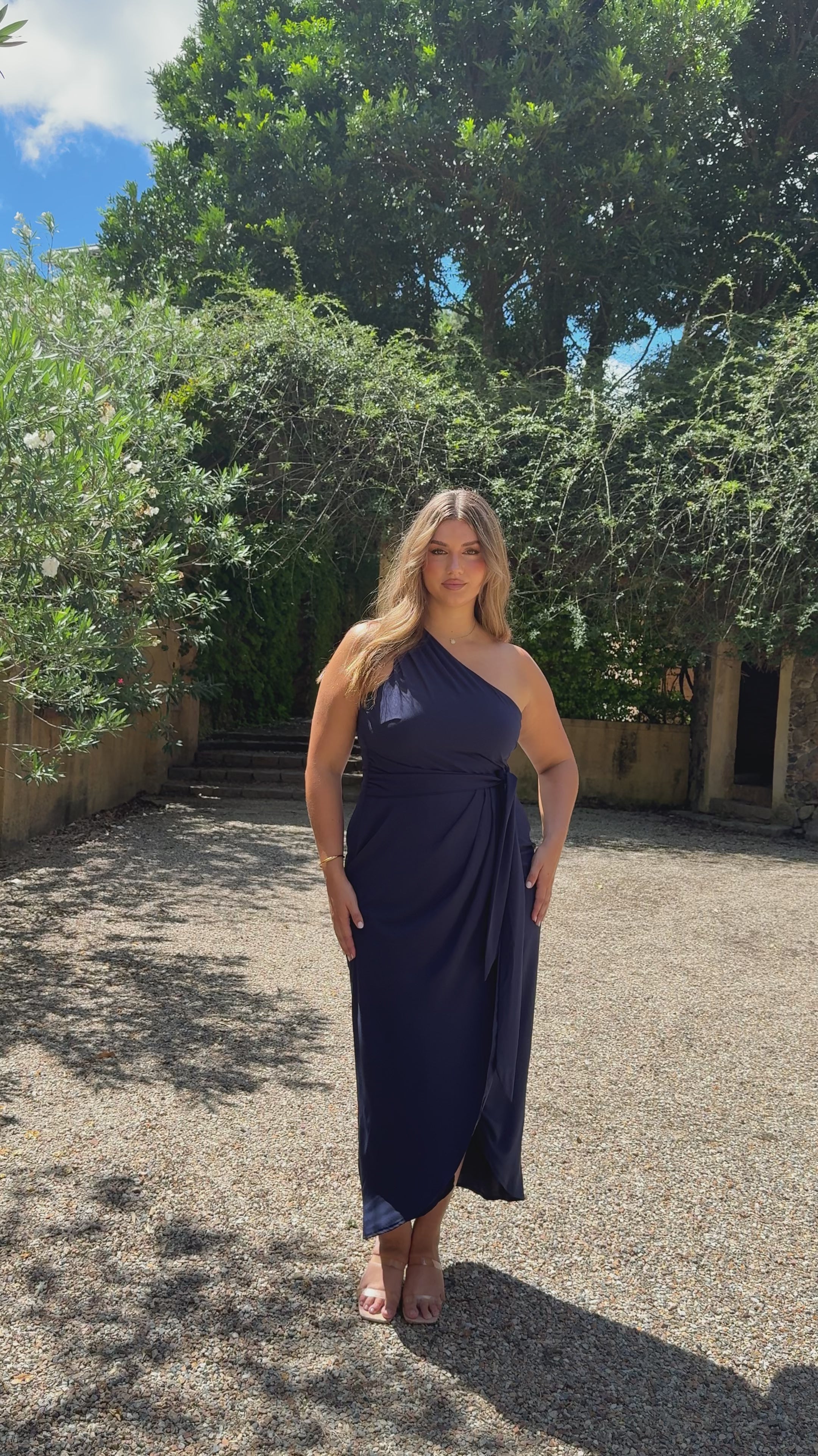 Clara One Shoulder Maxi Dress - Navy