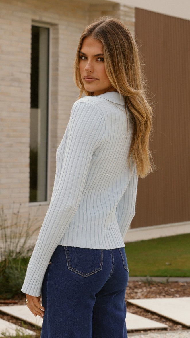 Corbin Collared Knit Top - Blue
