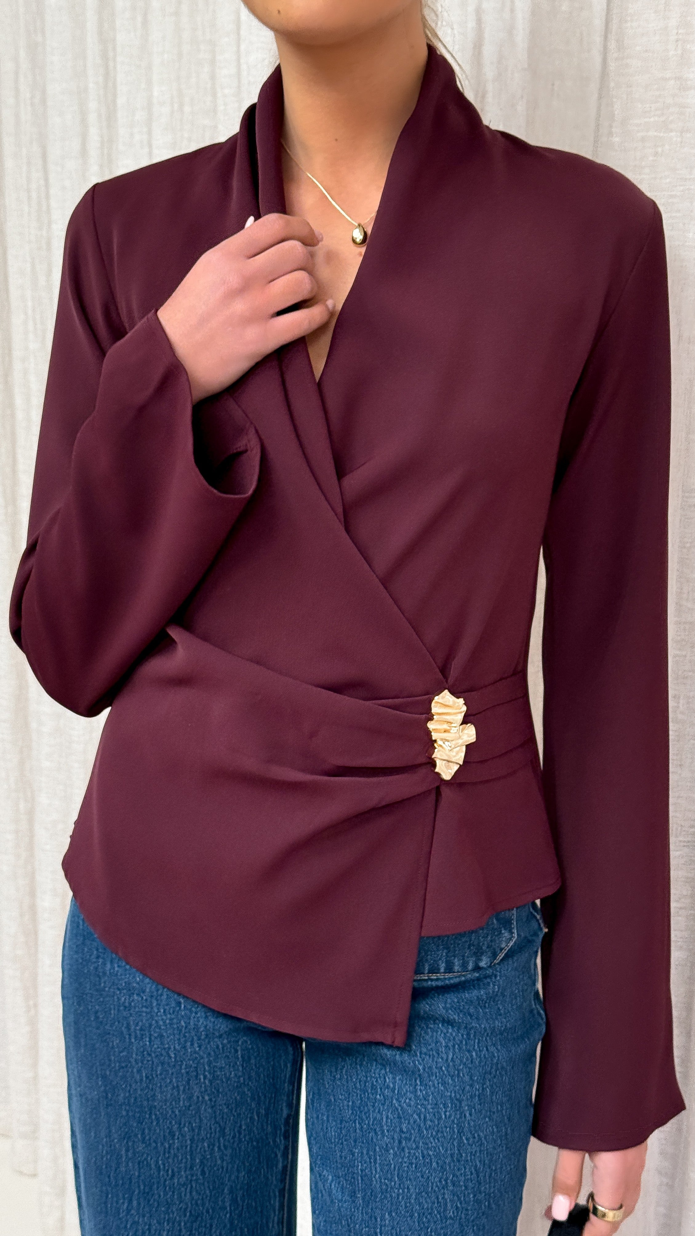 Lani Open Front Top - Burgundy