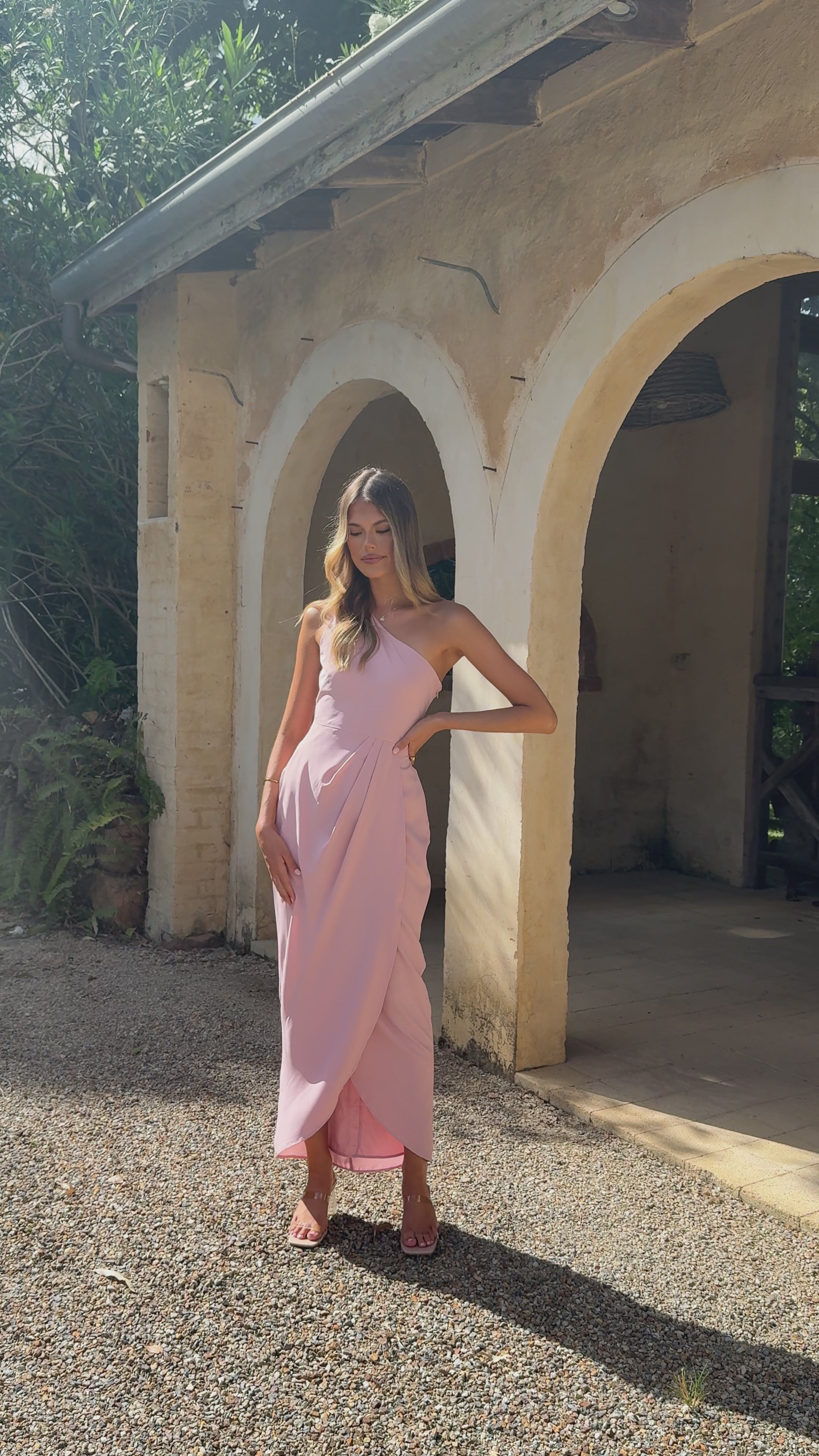 Clara One Shoulder Maxi Dress - Dusty Pink