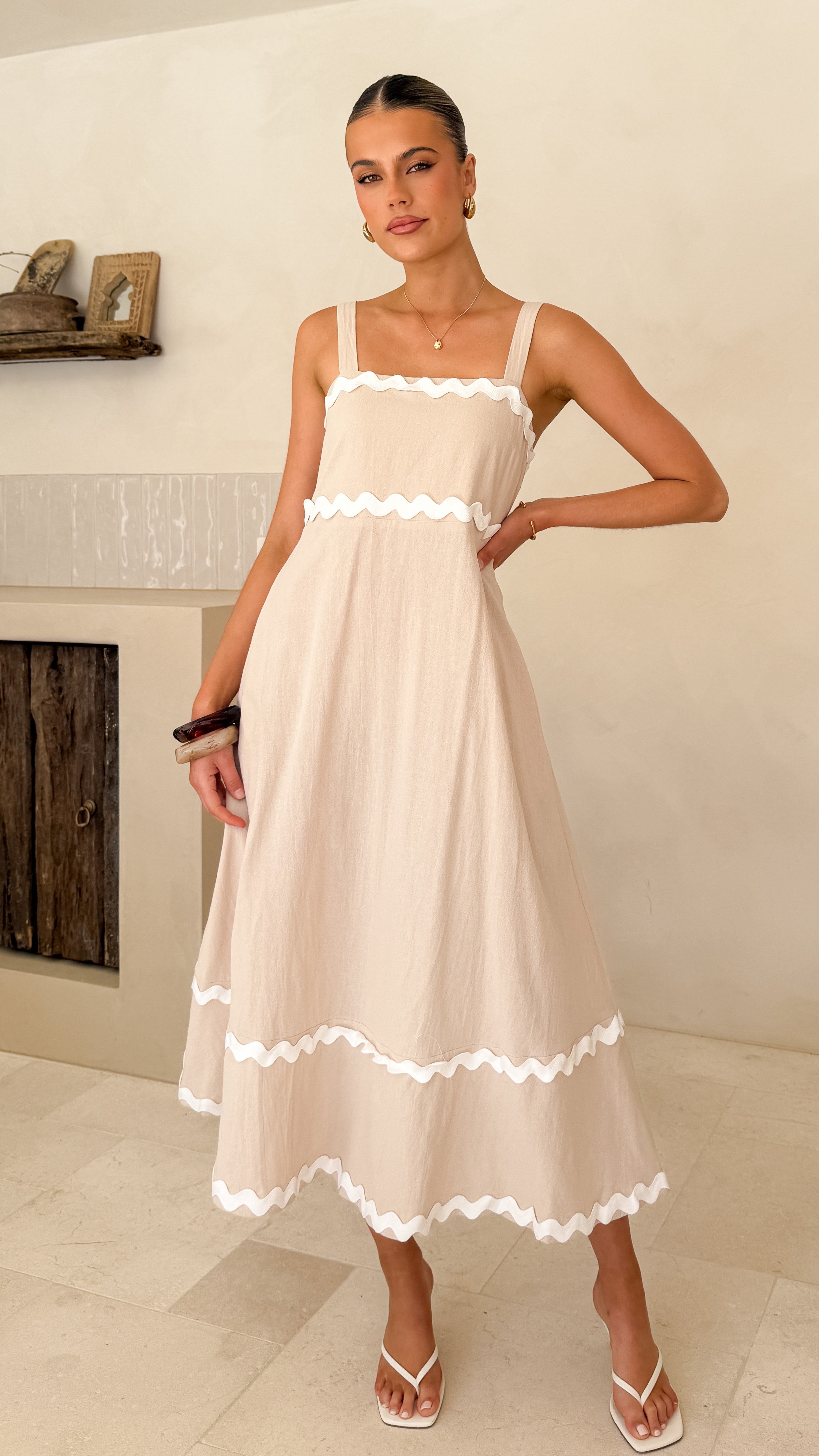Raelynn Midi Dress - Beige/White