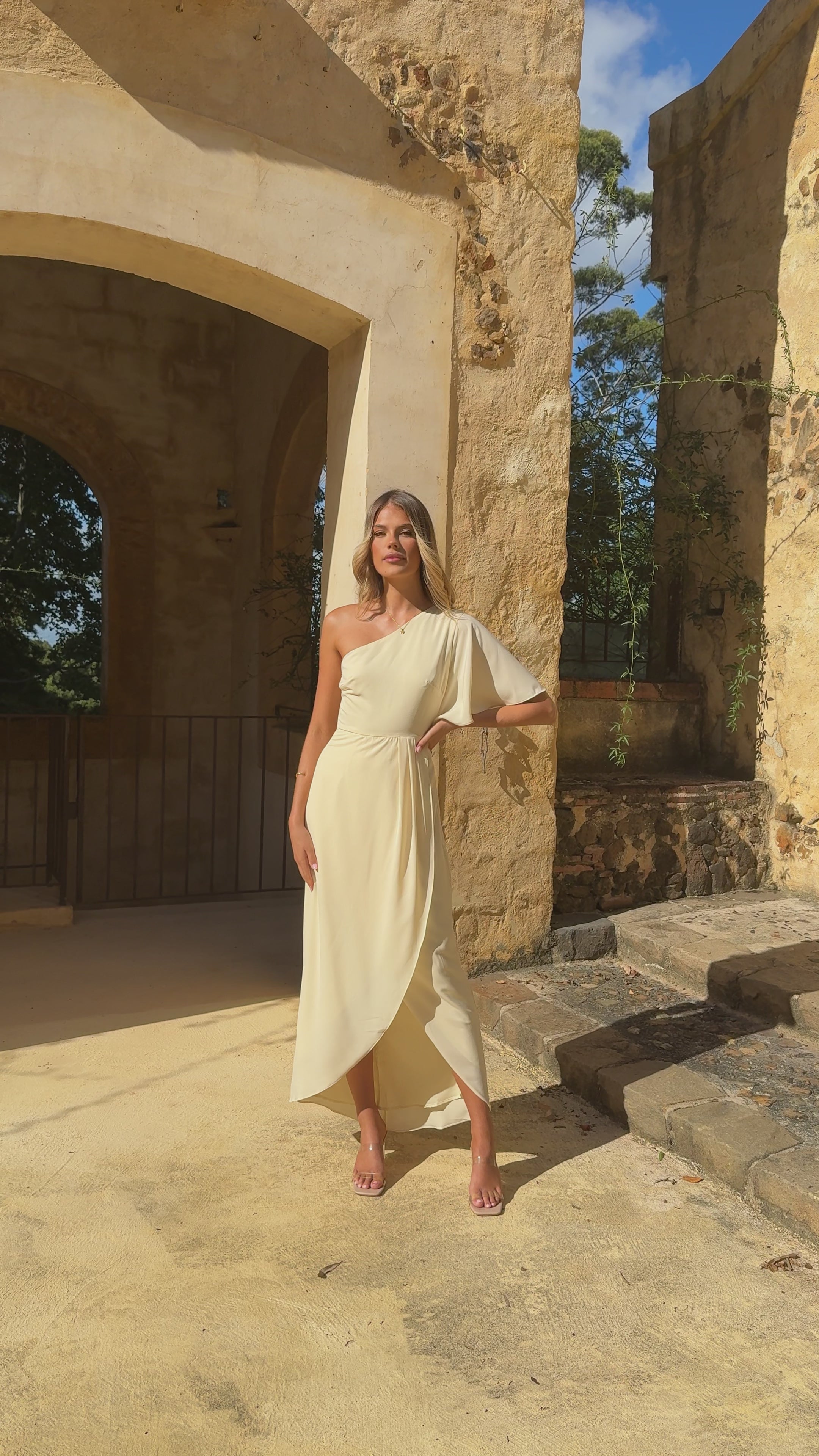 Emma One Sleeve Maxi Dress - Yellow