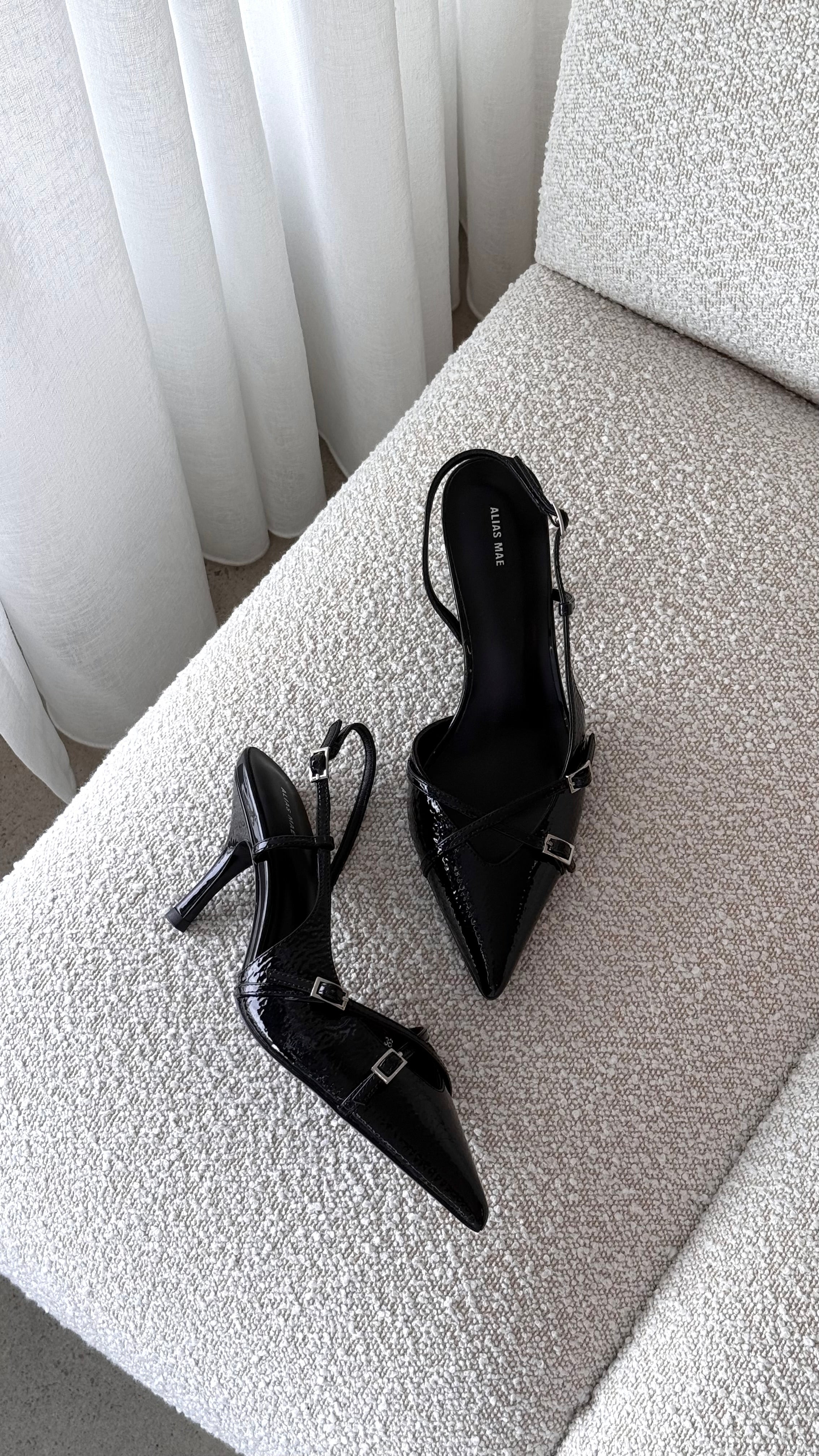 Faith Heel - Black Crinkle Patent