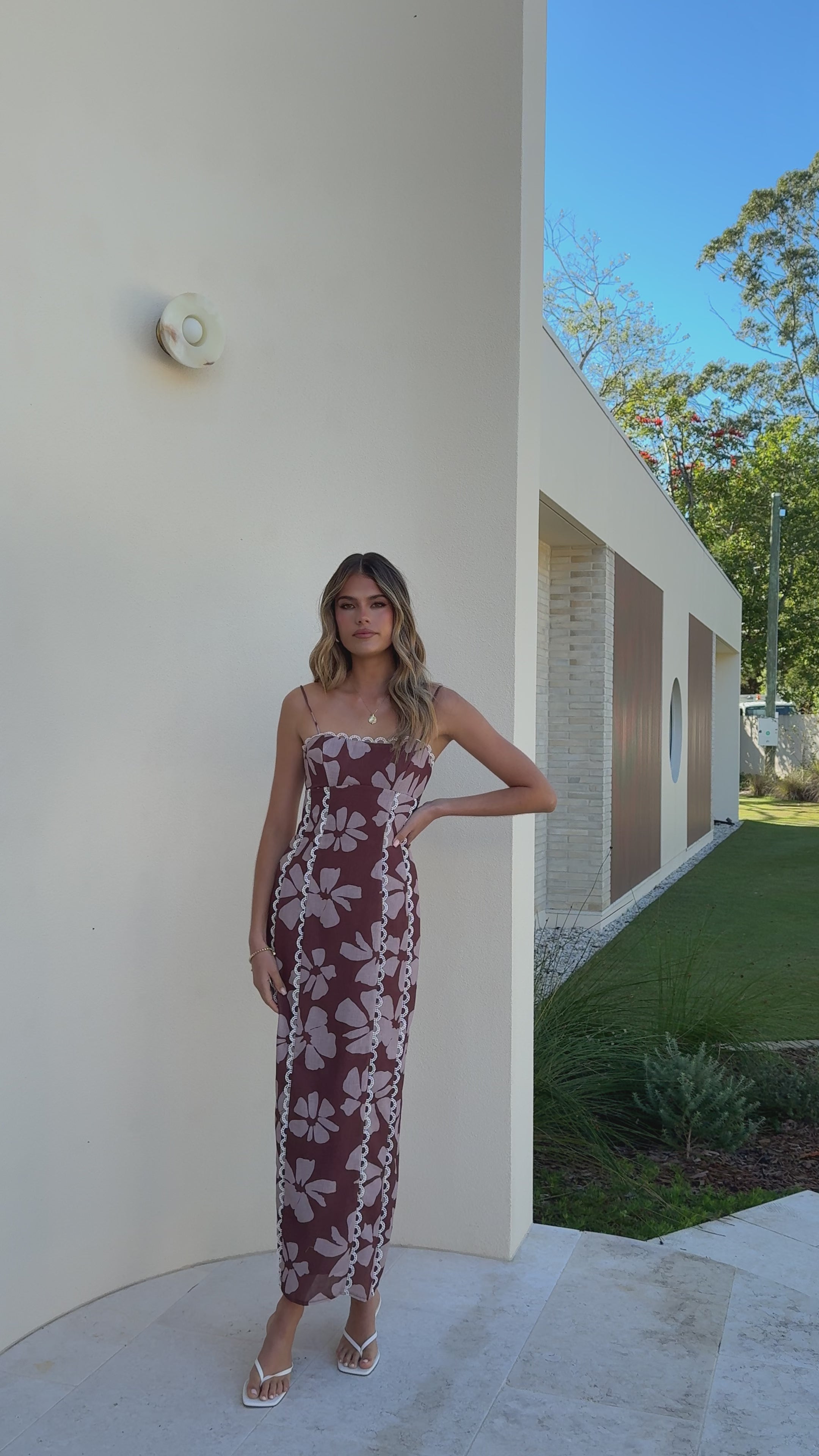Carlia Midi Dress - Brown Daylillies