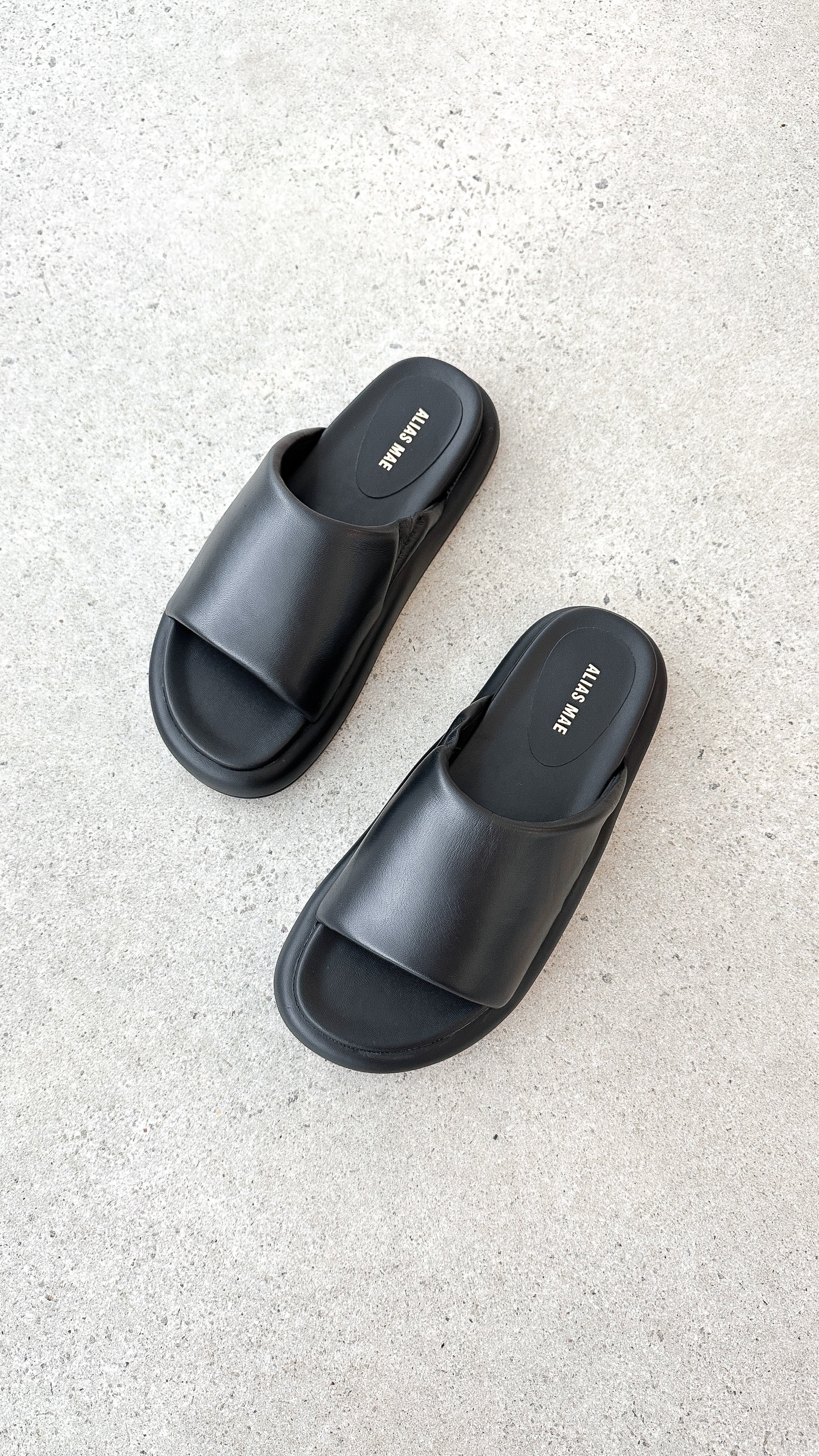 Thea Slide - Black Leather