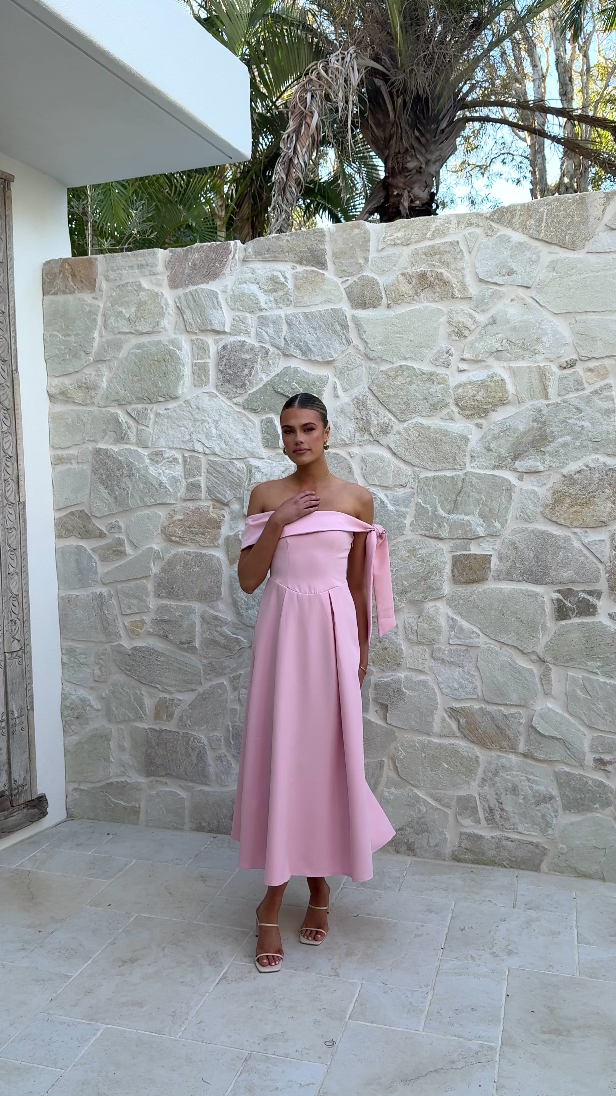 Bentley Off Shoulder Midi Dress - Pink