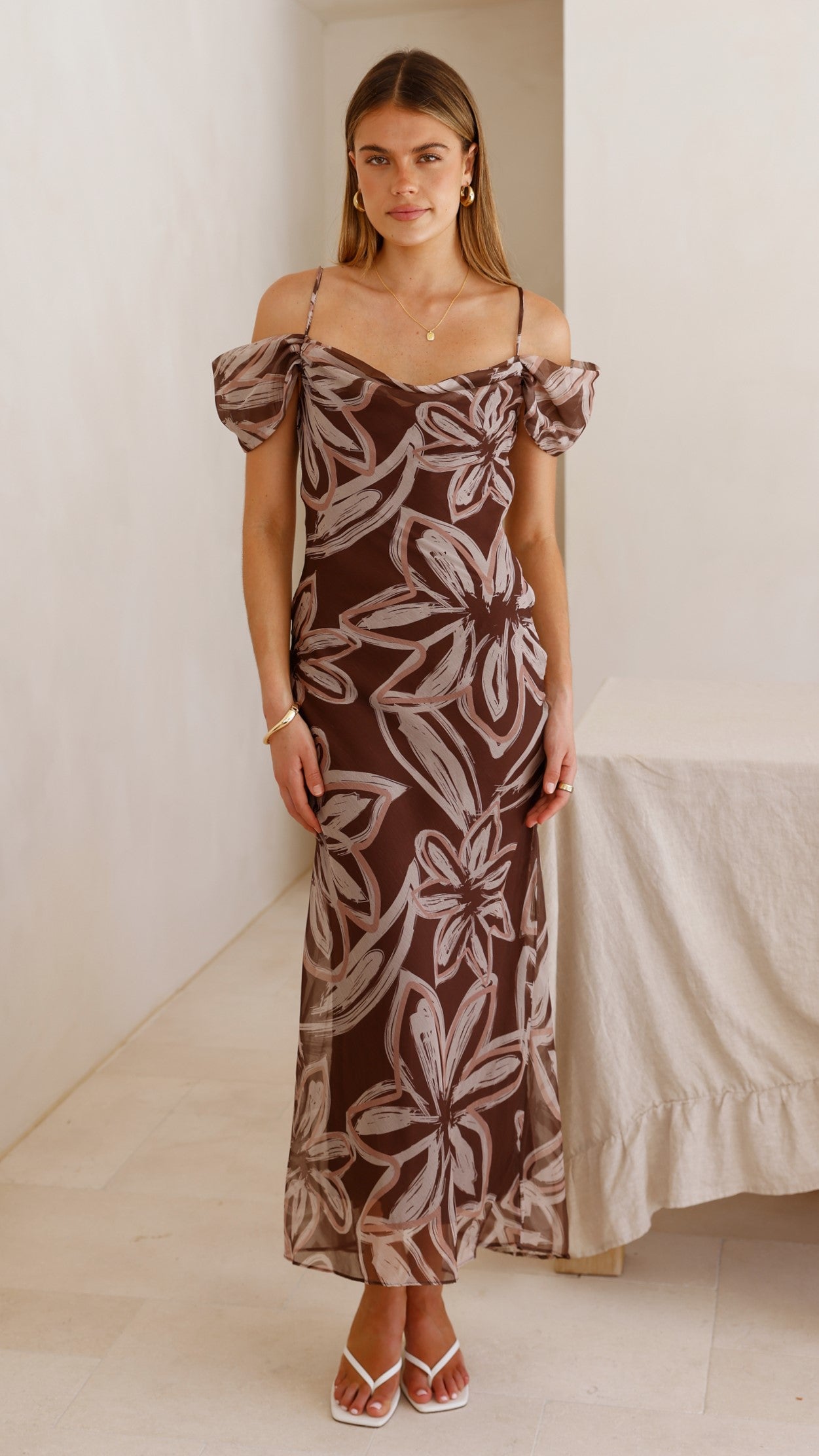 Adrianna Midi Dress - Brown Floral