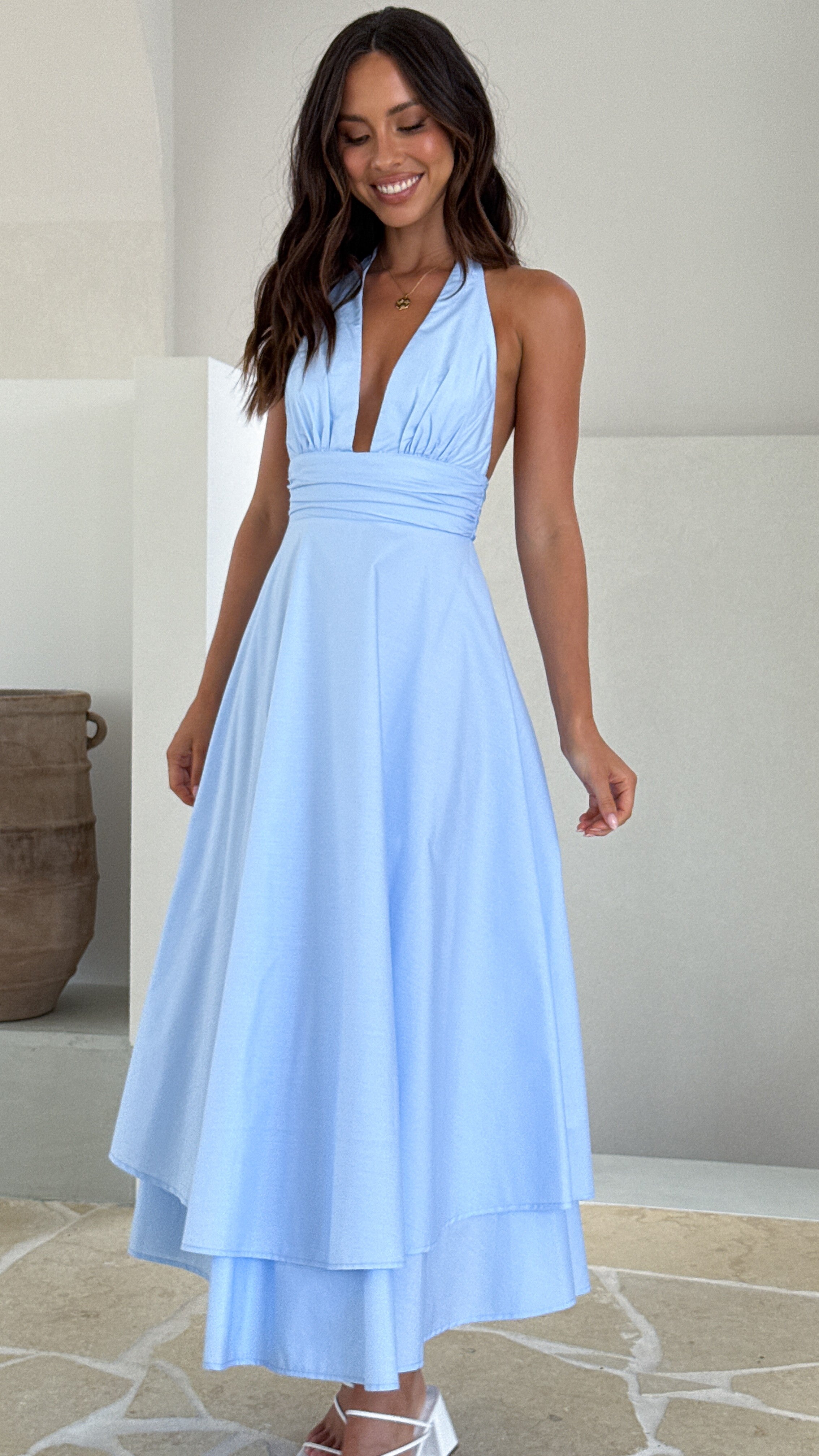 Kathy Halter Neck Maxi Dress - Light Blue