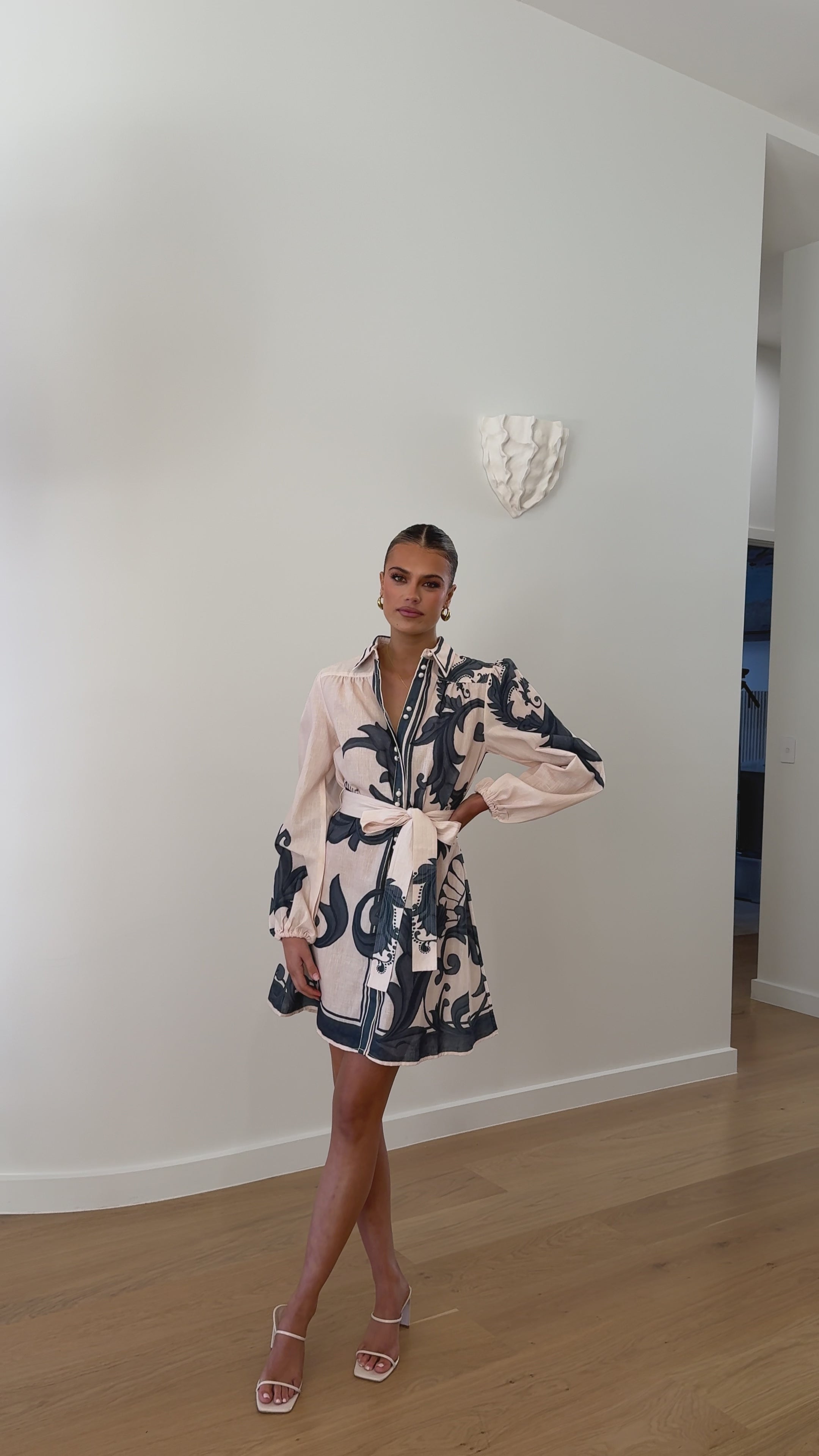 Lucia Long Sleeve Mini Dress - Cream Zayna