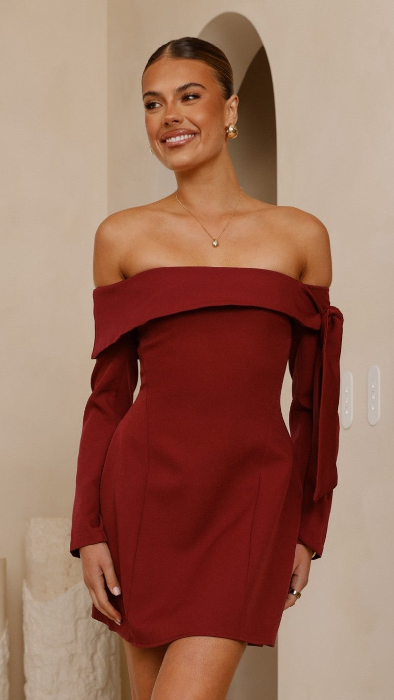 Halen Long Sleeve Mini Dress - Wine