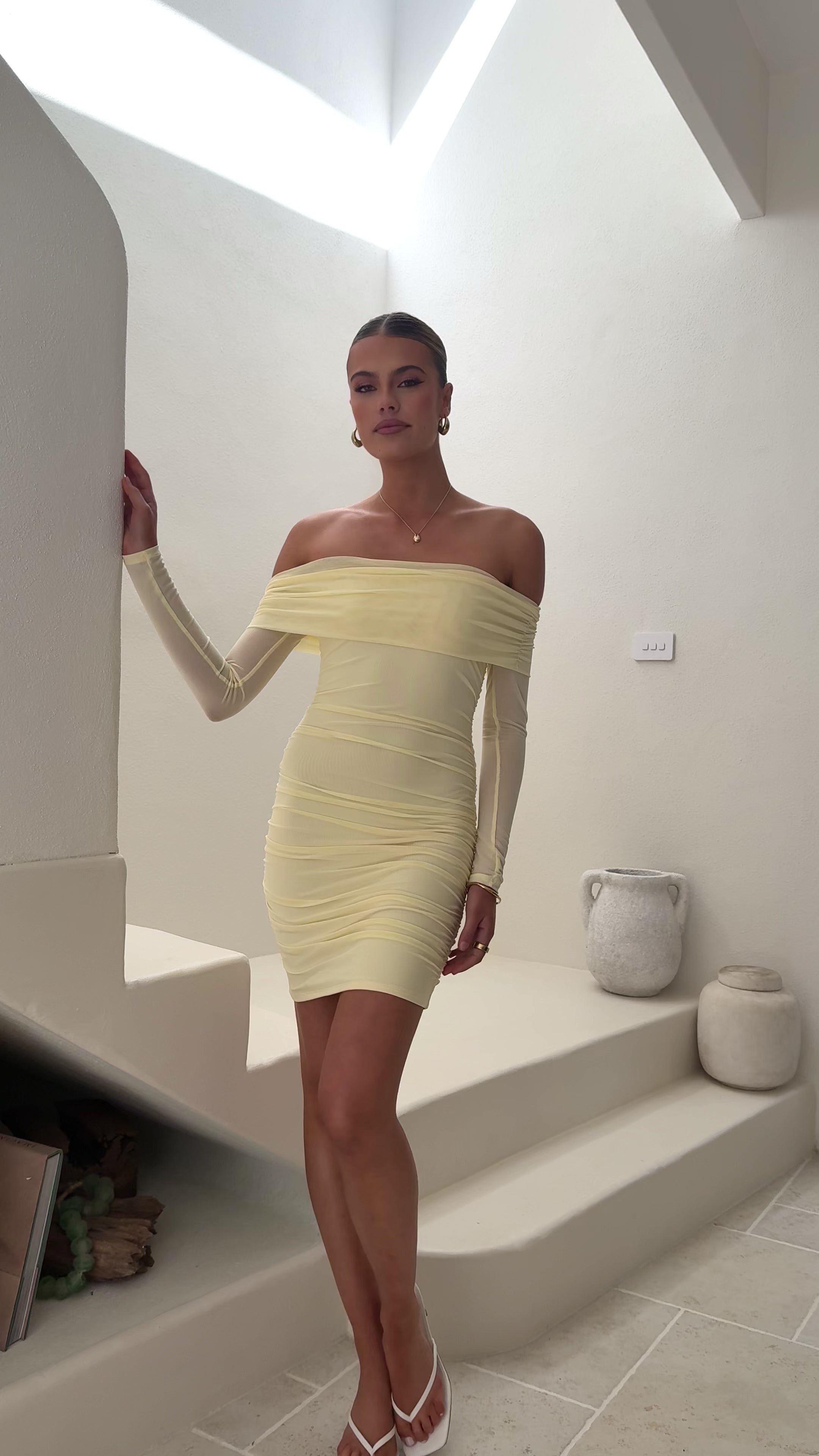 Isadora Off Shoulder Mini Dress - Yellow