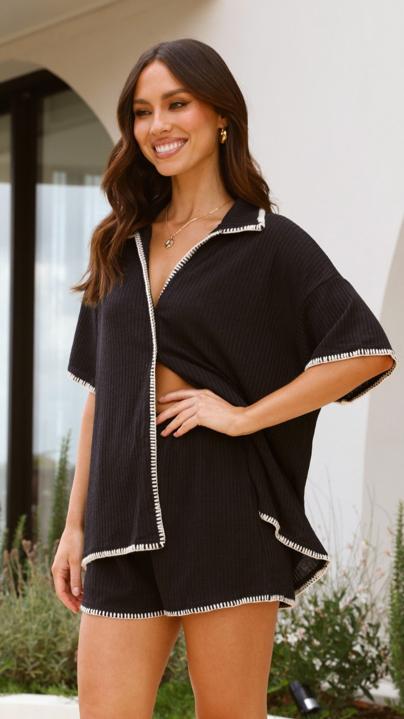 Eden Knit Top and Shorts Set - Black