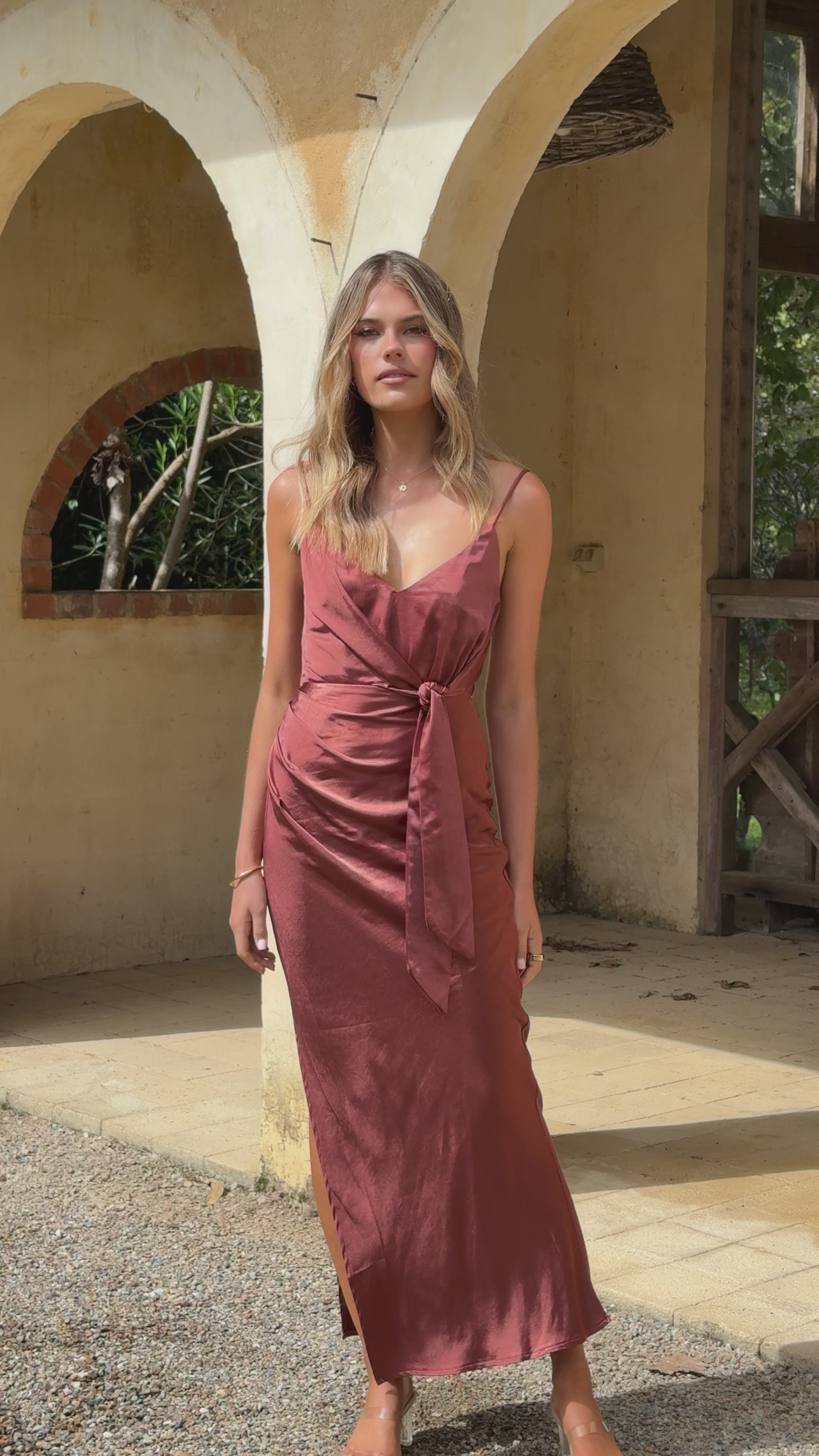 Yasmeen Tie Front Maxi Dress - Rust