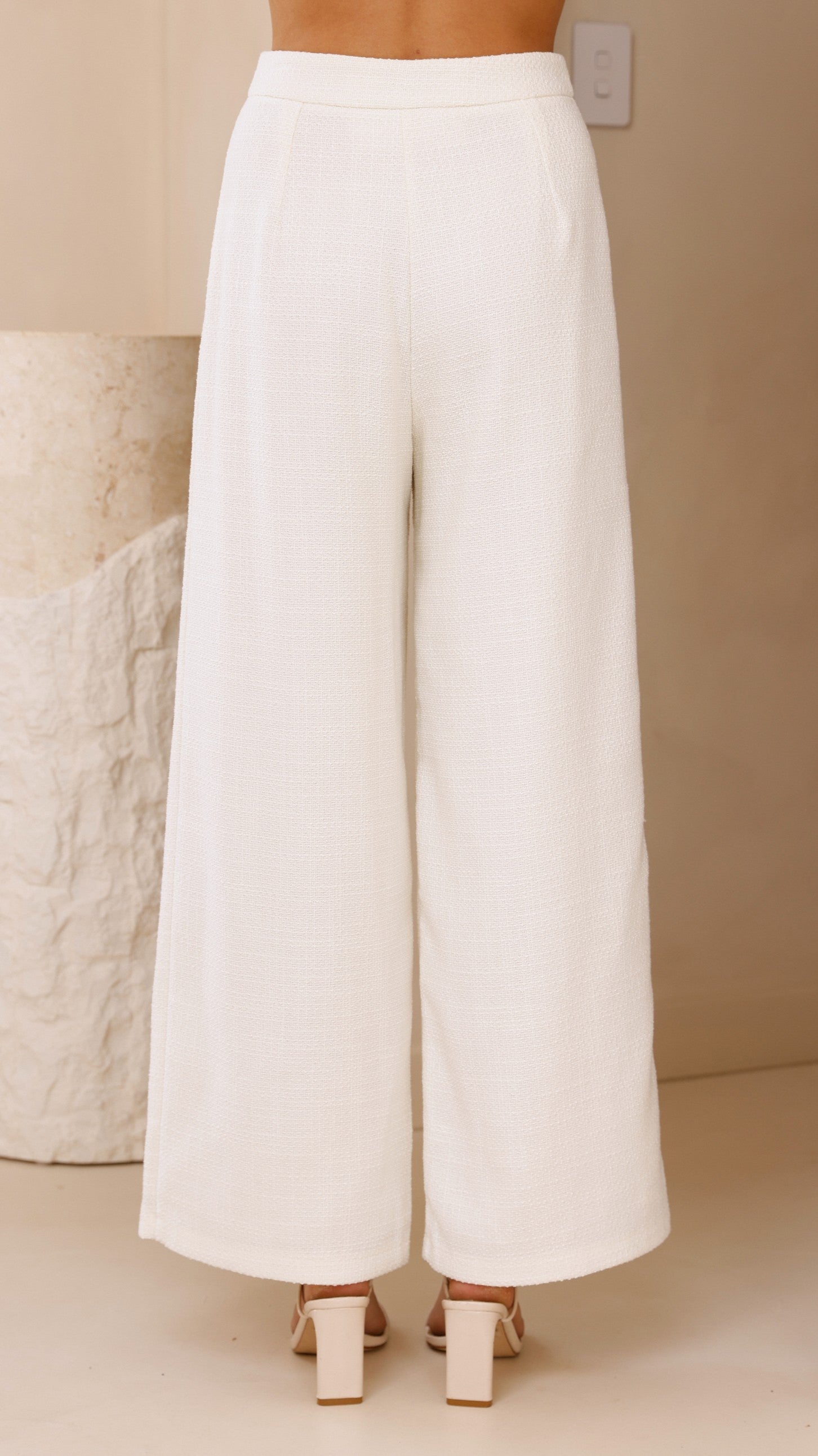 Karrina Tweed Button Up Vest and Pants Set - White