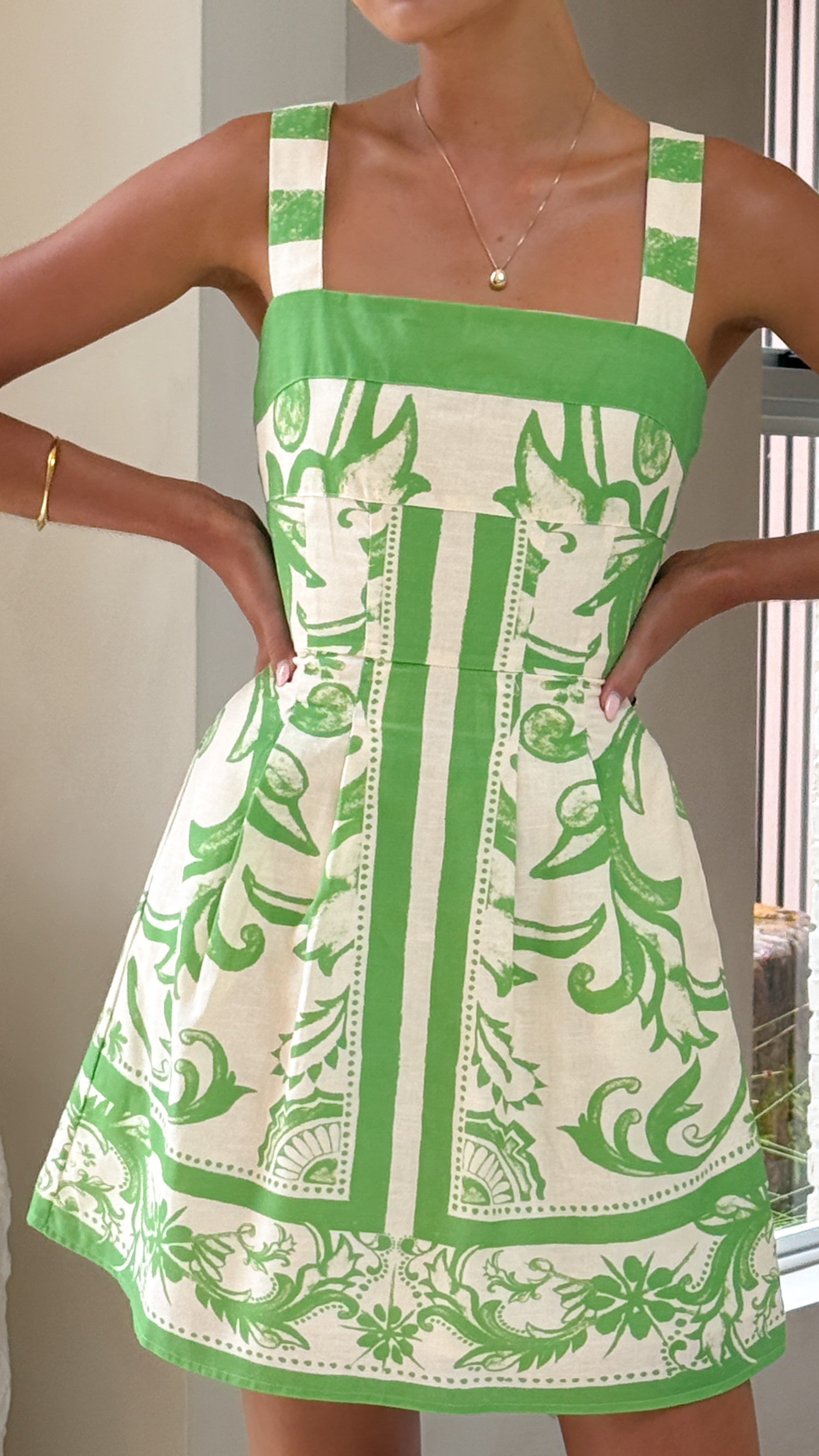 Maegan Mini Dress - Sage / Cream