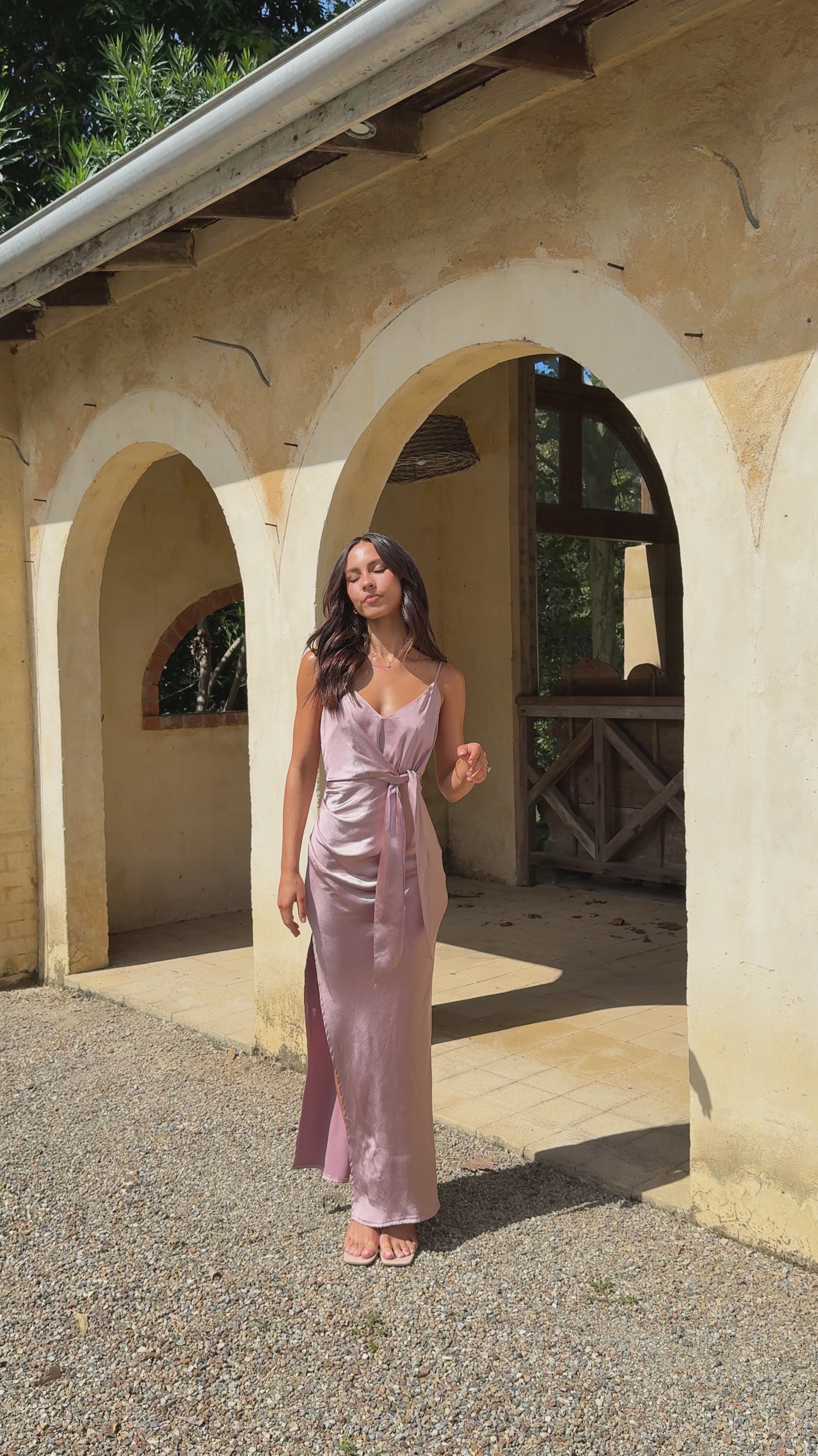 Yasmeen Tie Front  Maxi Dress - Dusty Pink