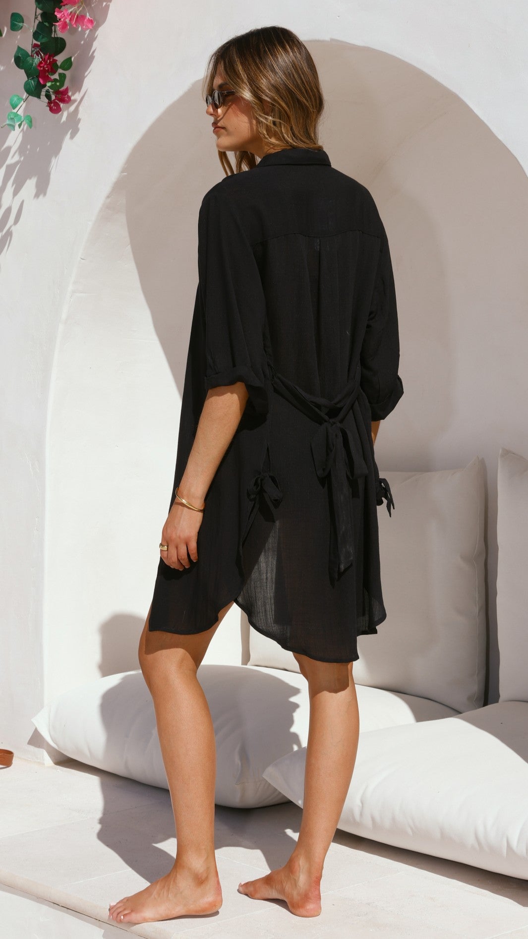 Vesper  Button Down Beach Cover Up  - Black
