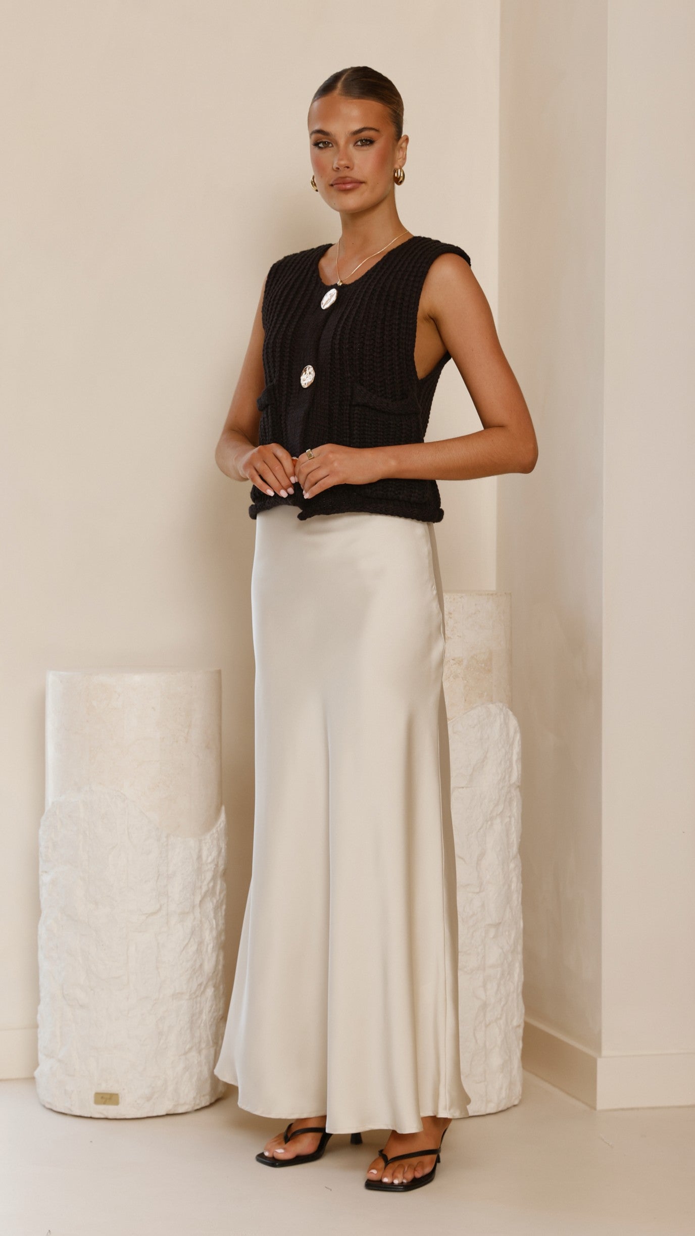 Darina Bias Cut Maxi Skirt - Champagne